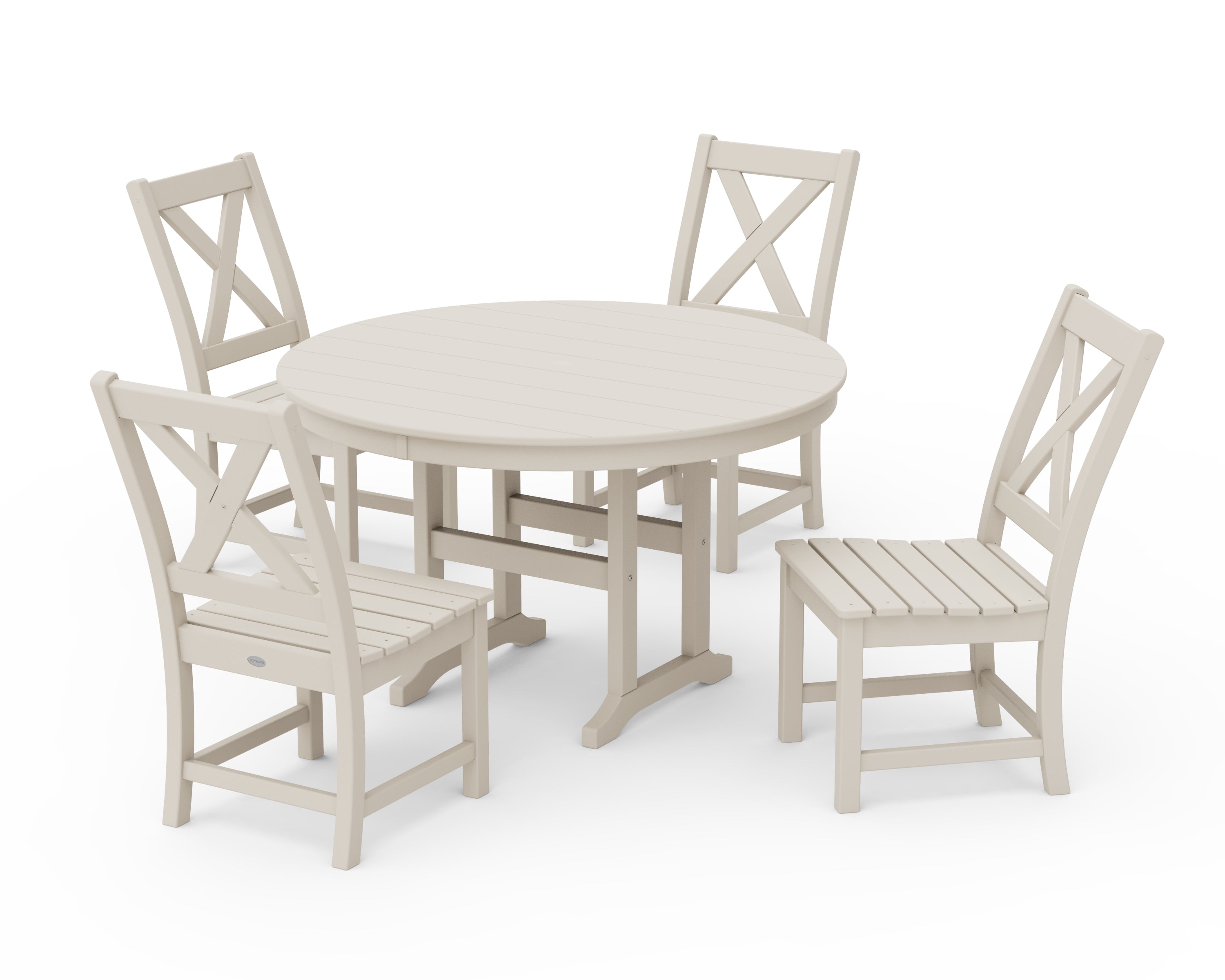 POLYWOOD Braxton Side Chair 5-Piece Round Dining Set in Sand