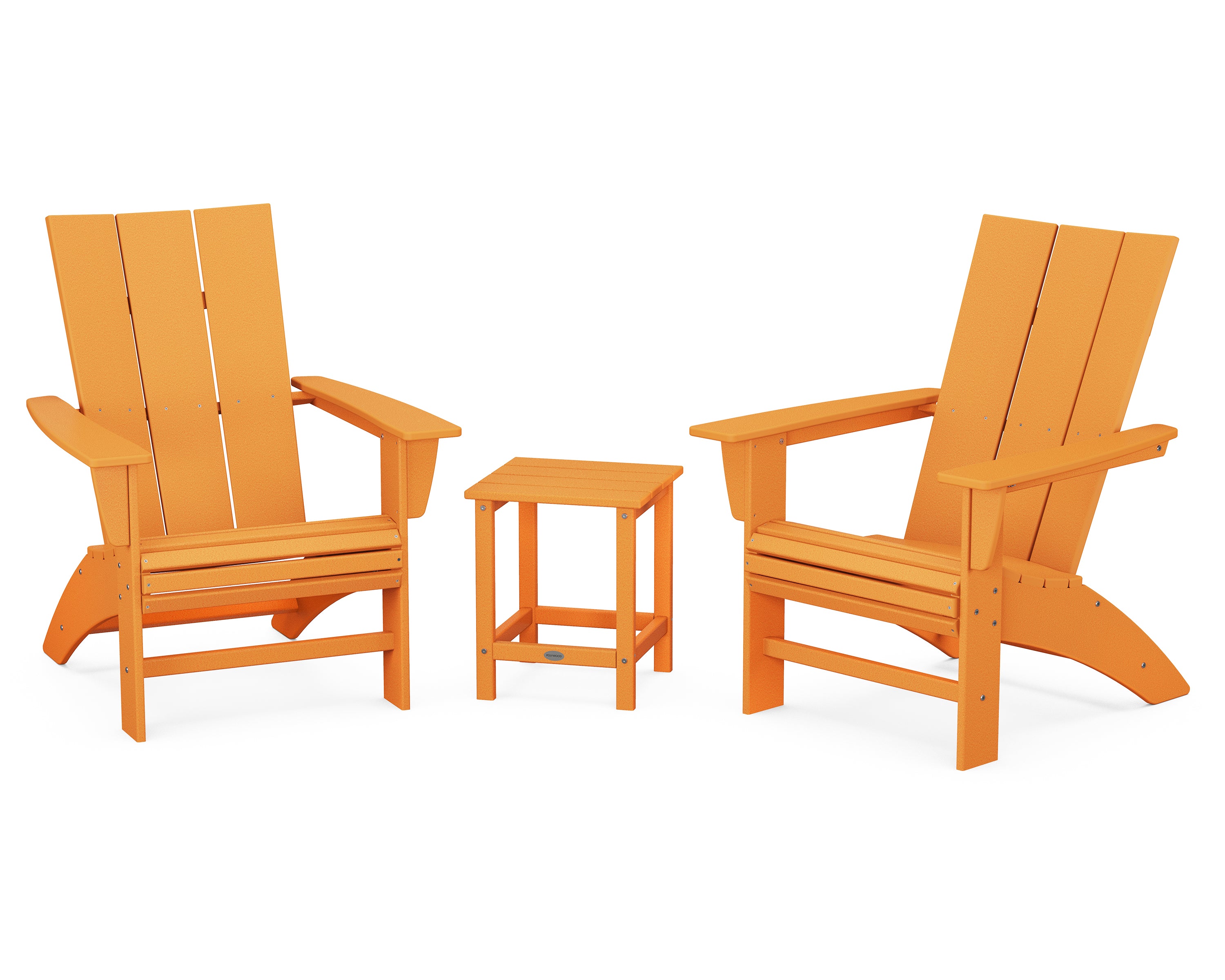 POLYWOOD® Modern 3-Piece Curveback Adirondack Set with Long Island 18" Side Table in Tangerine