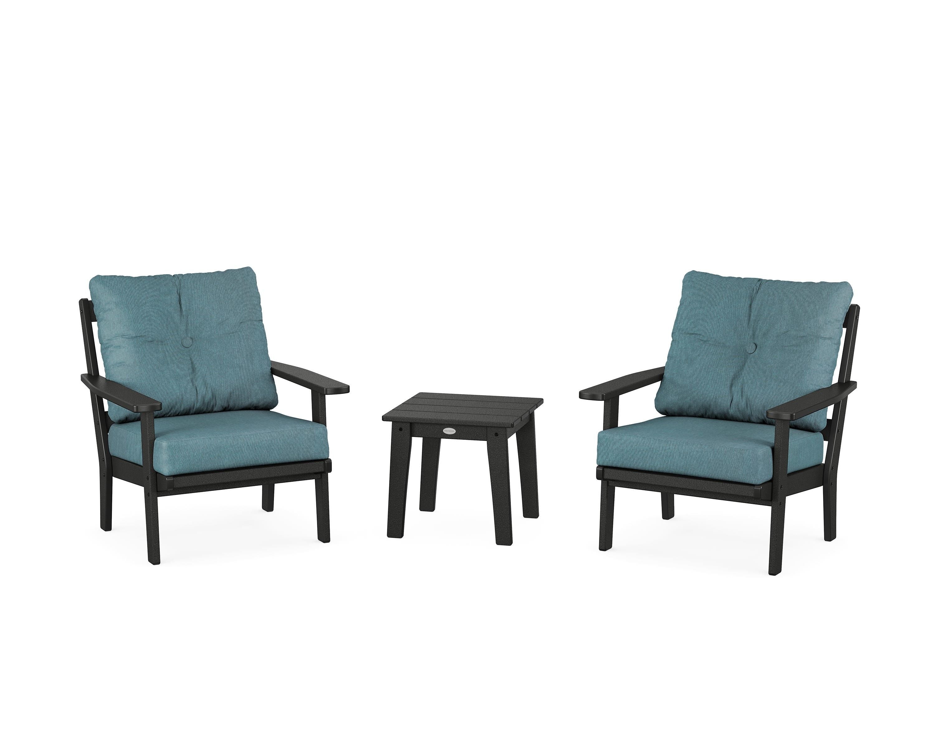 POLYWOOD Oxford 3-Piece Deep Seating Set in Black / Ocean Teal