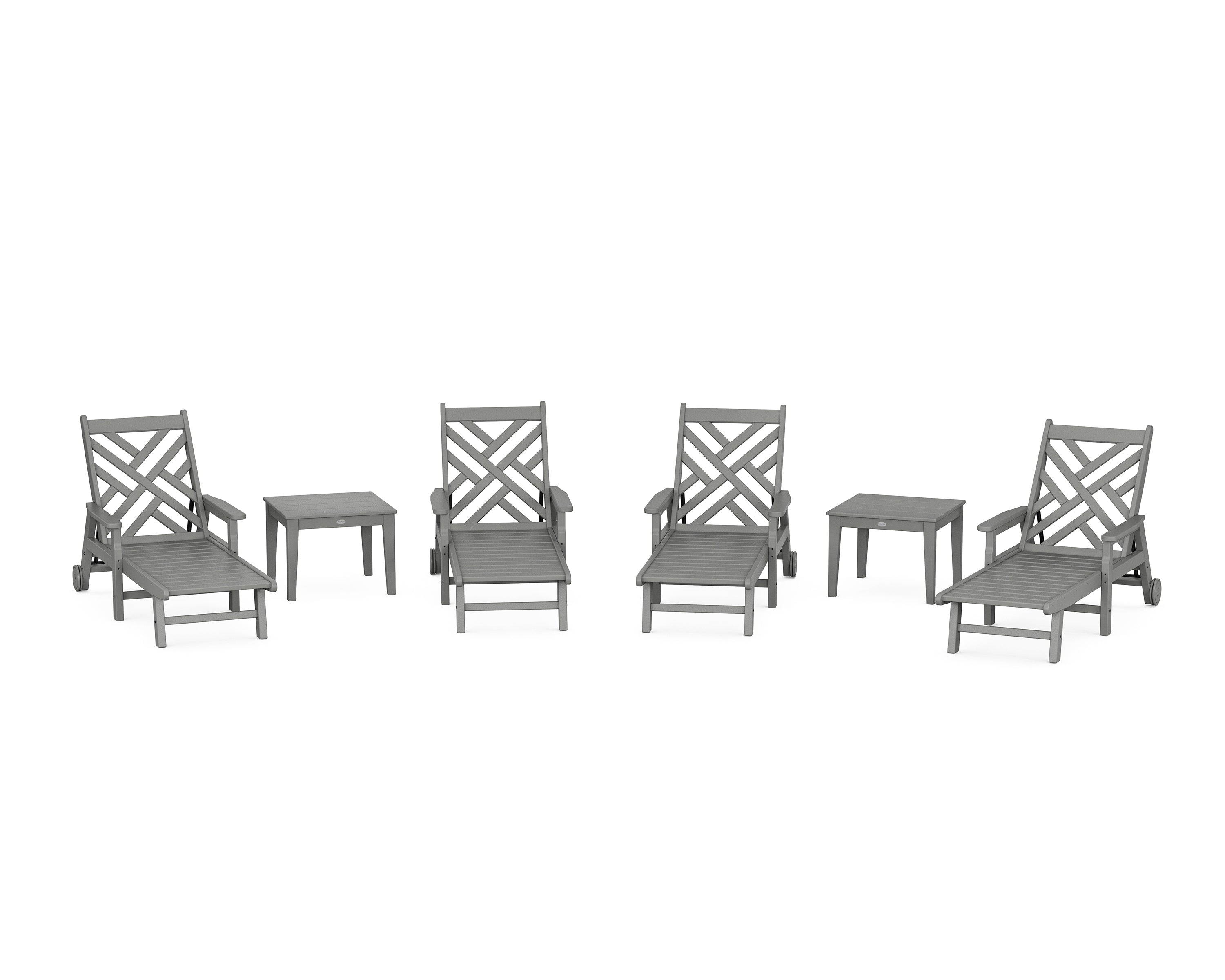 POLYWOOD Chippendale 6-Piece Chaise Set with Arms and Wheels in Slate Grey