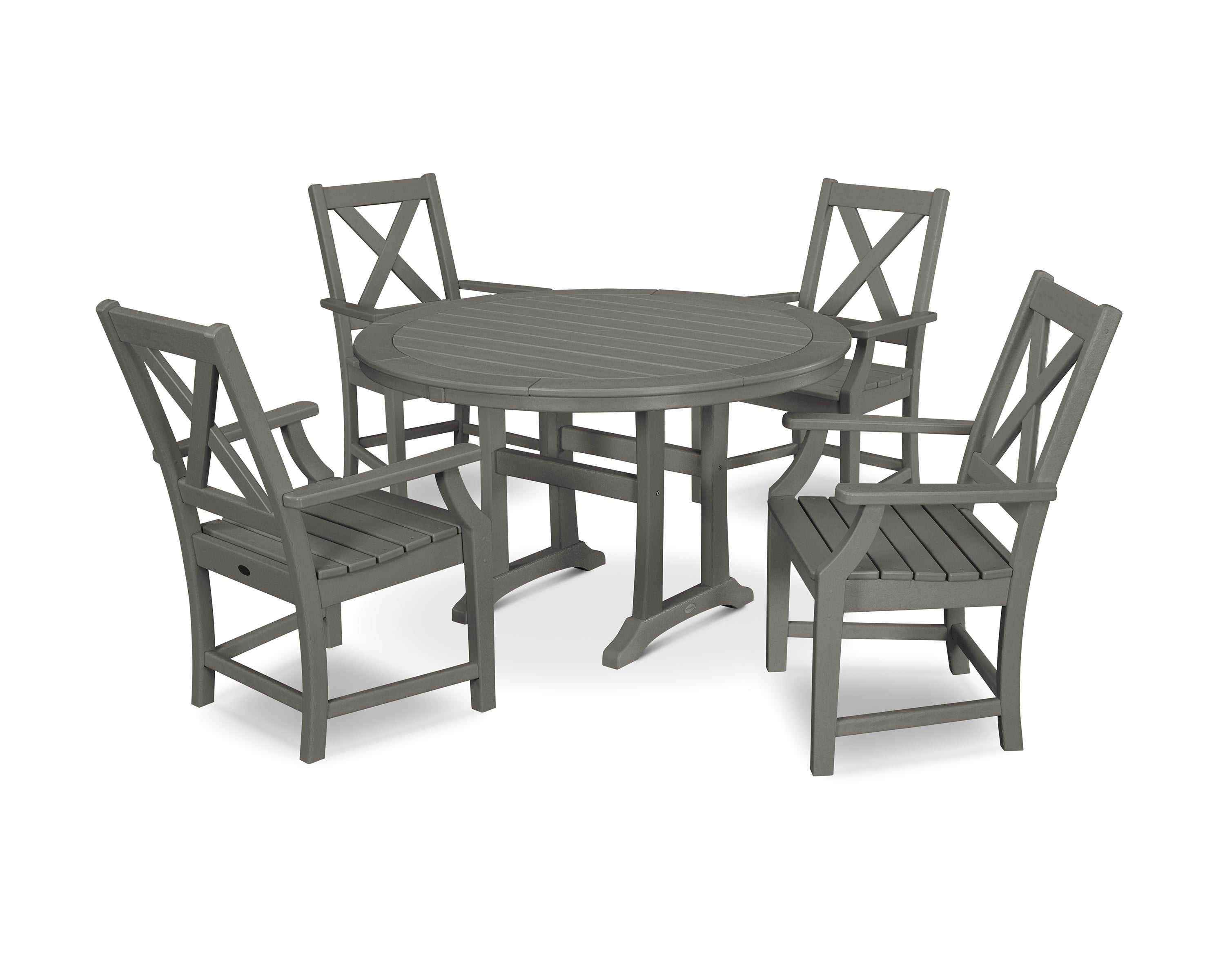 POLYWOOD® Braxton 5-Piece Nautical Trestle Arm Chair Dining Set in Slate Grey