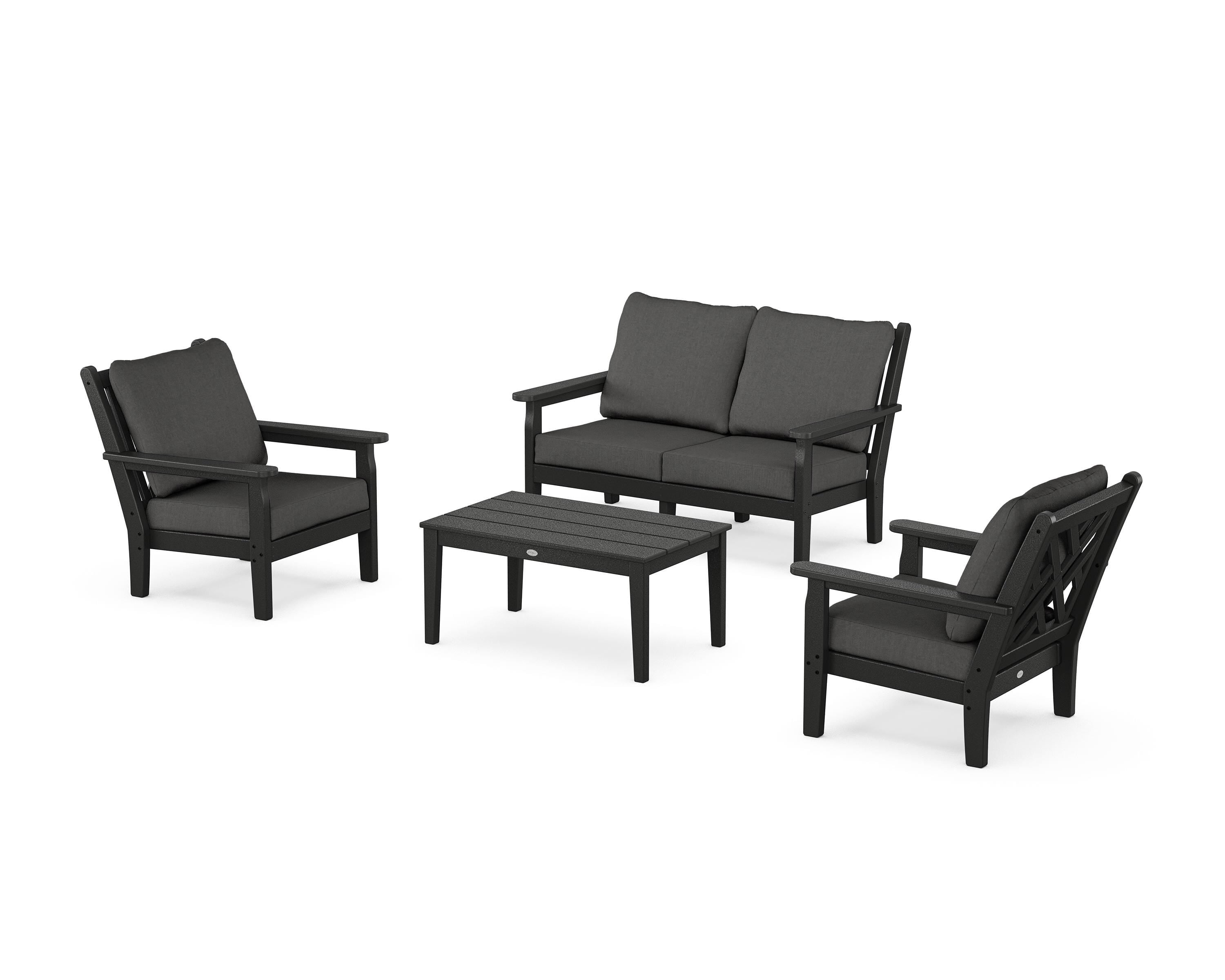 POLYWOOD Chippendale 4-Piece Deep Seating Set with Loveseat in Black / Spectrum Carbon