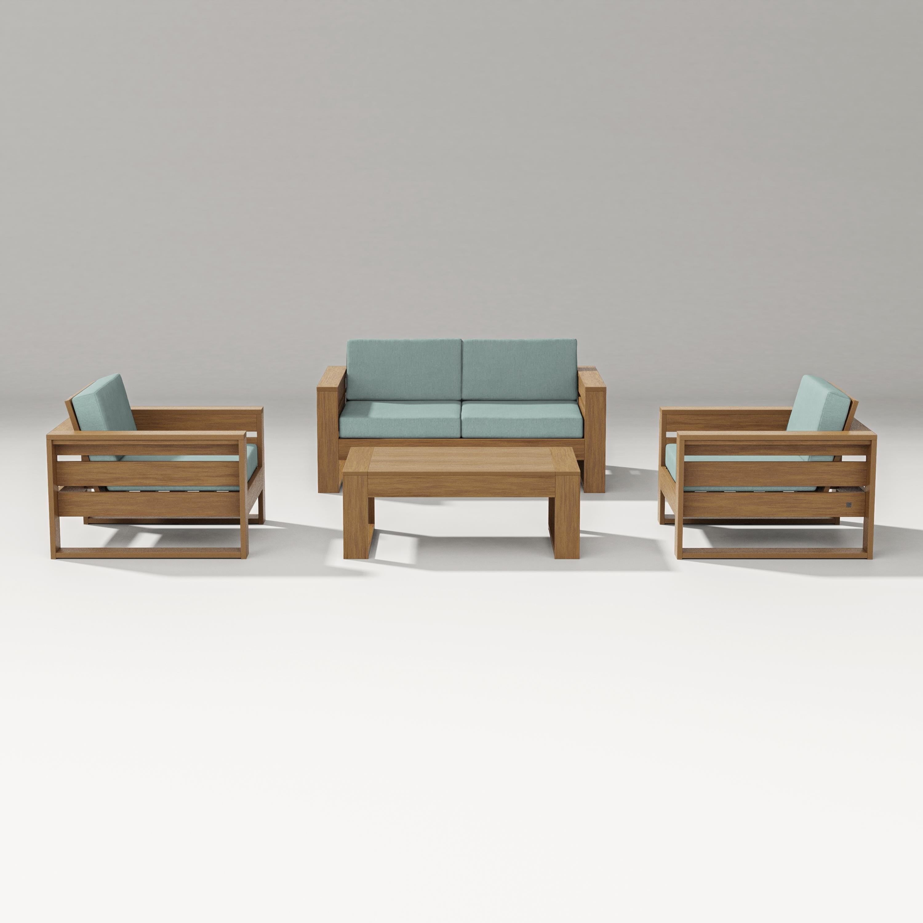 PW Designer Series Latitude 4-Piece Lounge Loveseat Set in Natural / Glacier Spa
