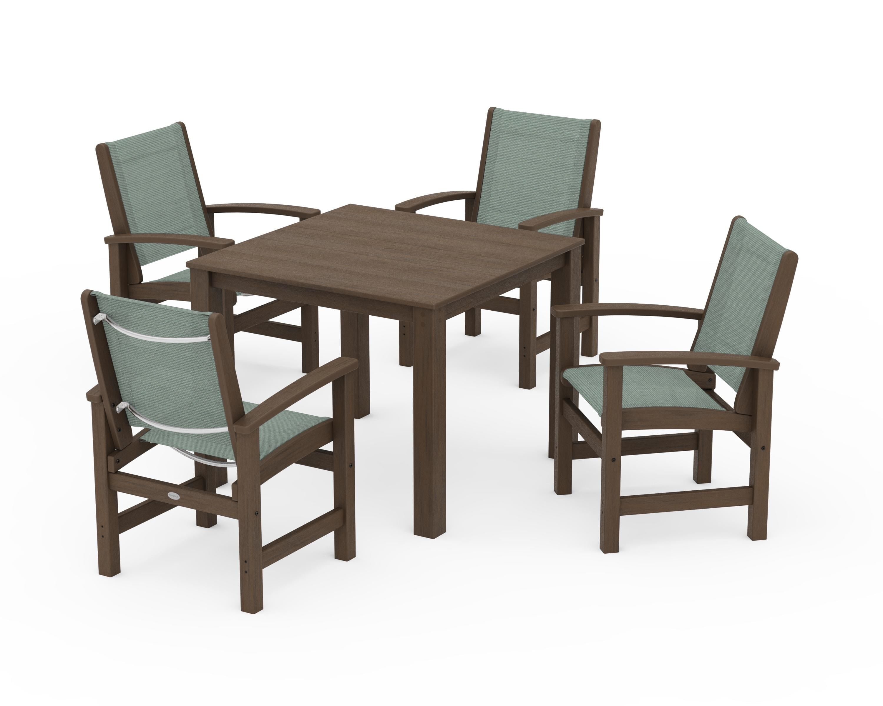 POLYWOOD Coastal 5-Piece Parsons Dining Set in Kona / Dupioni Sea Mist Sling