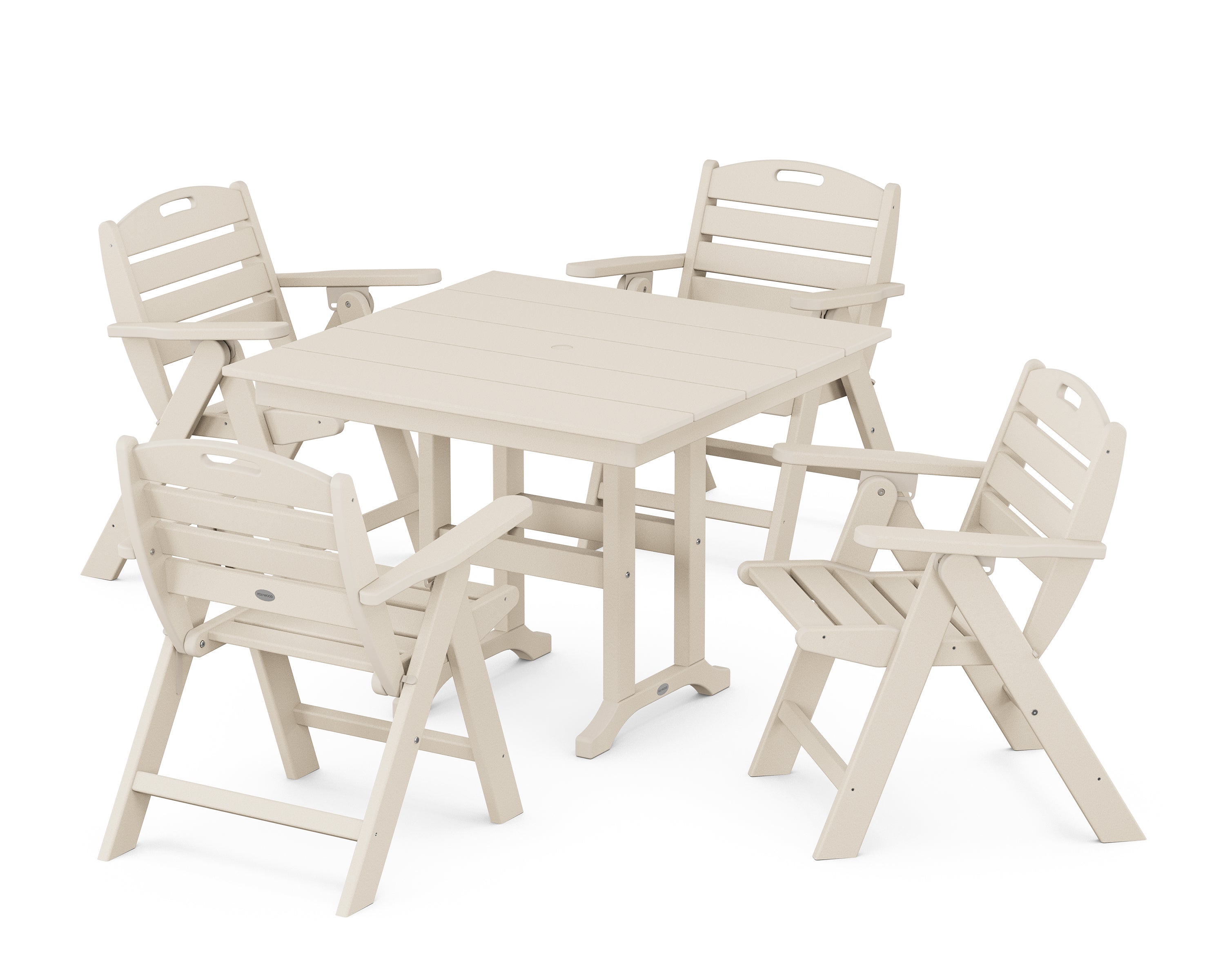 POLYWOOD Nautical Folding Lowback Chair 5-Piece Farmhouse Dining Set in Sand