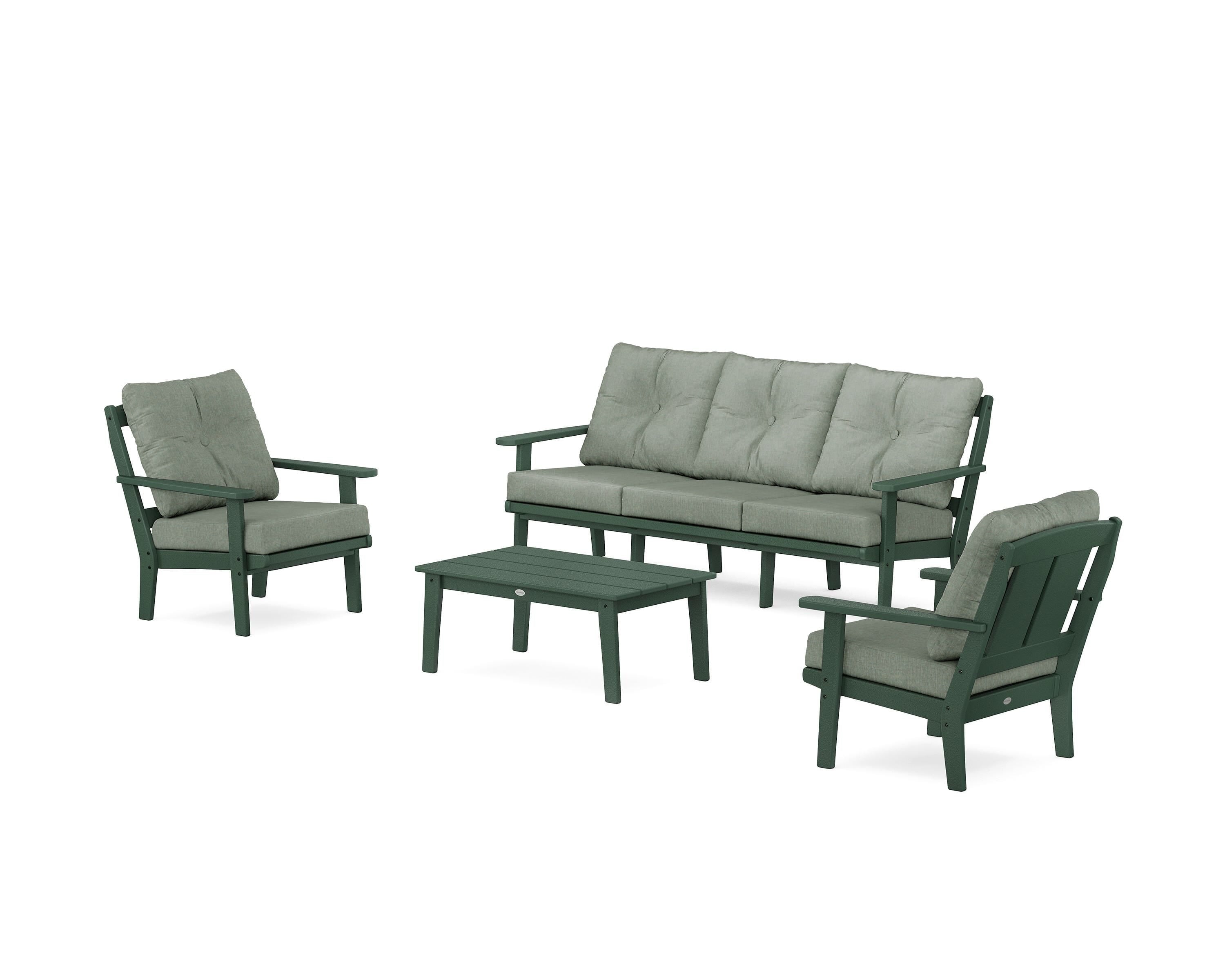 POLYWOOD Mission 4-Piece Deep Seating Set with Sofa in Green / Cast Sage