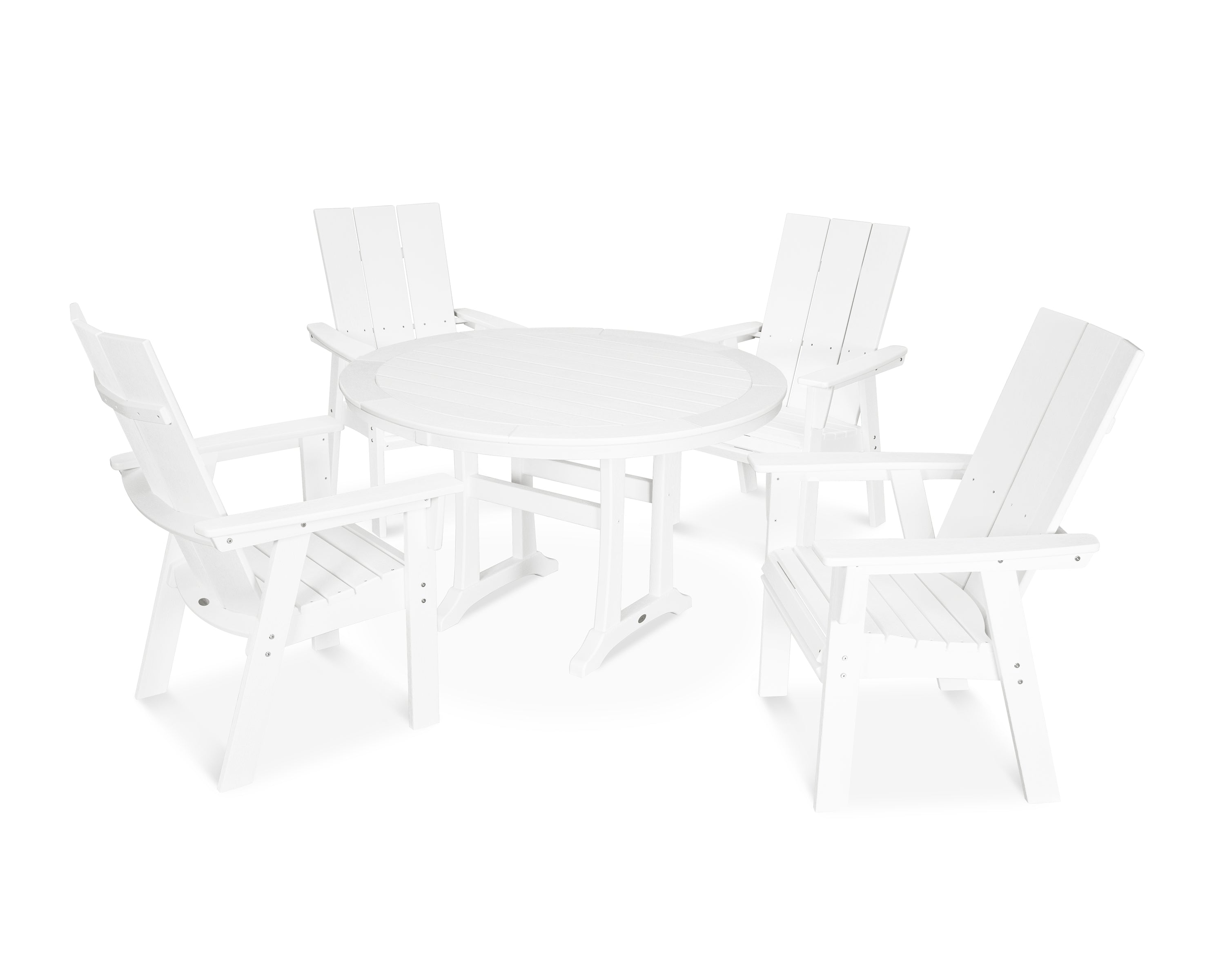 POLYWOOD® Modern Curveback Adirondack 5-Piece Nautical Trestle Dining Set in Vintage White