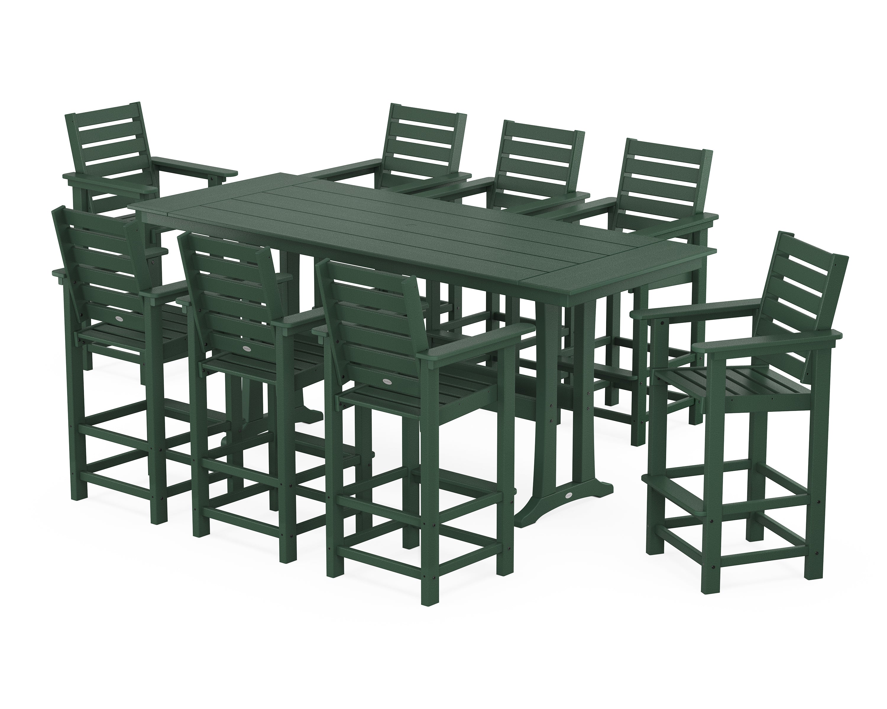 POLYWOOD Captain 9-Piece Farmhouse Bar Set with Trestle Legs in Green