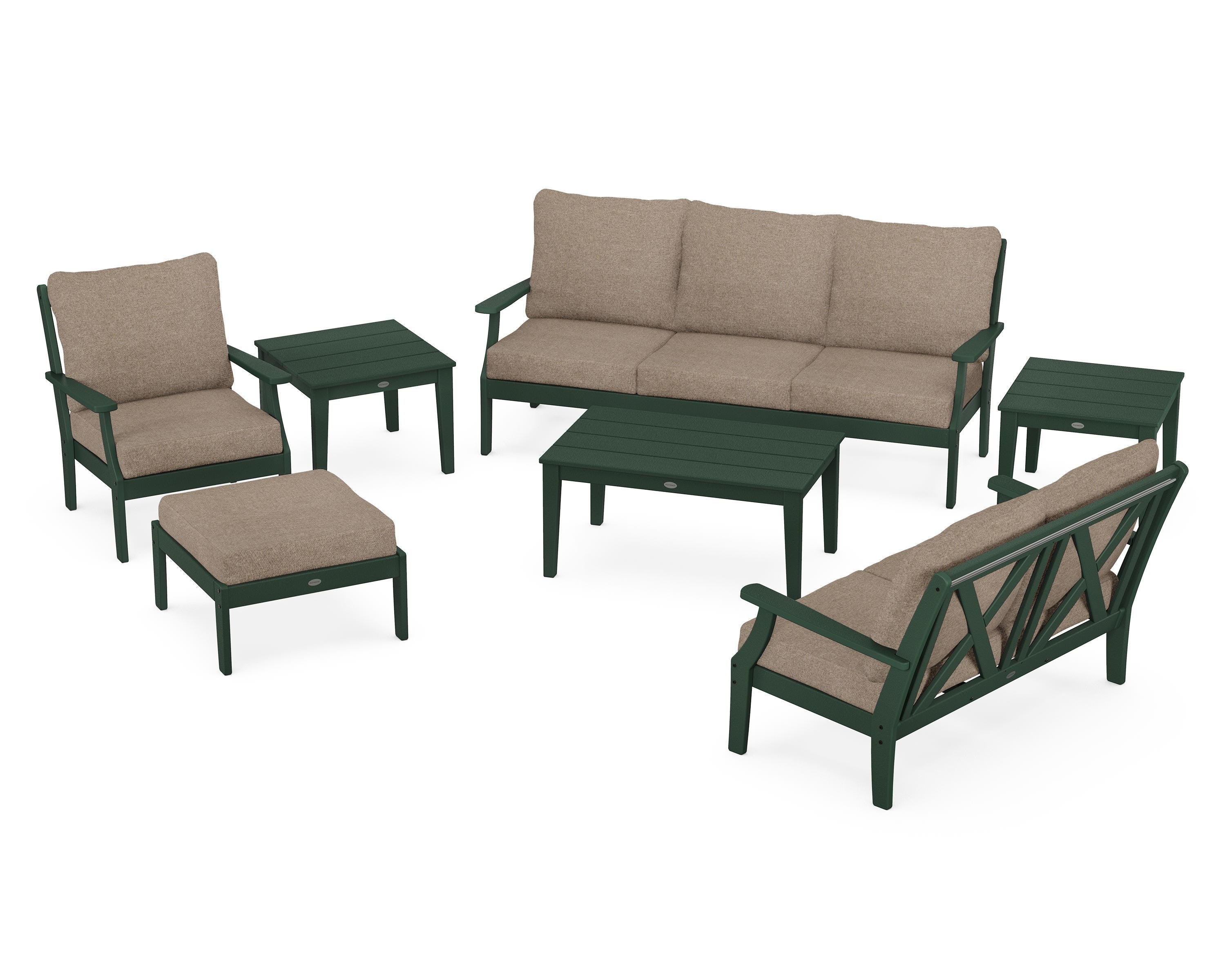 POLYWOOD Braxton 7-Piece Deep Seating Set in Green / Spiced Burlap