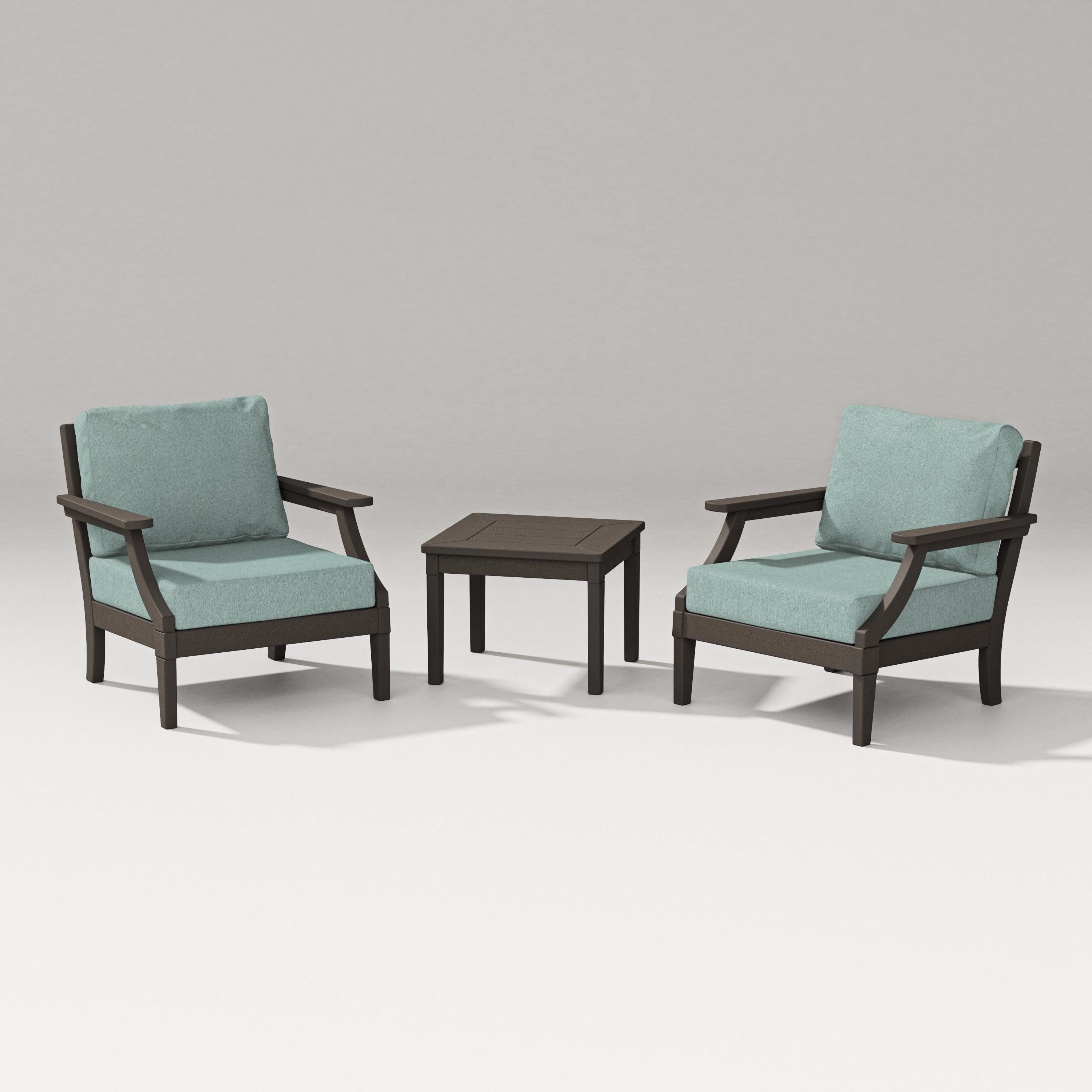 PW Designer Series Estate 3-Piece Lounge Chair Set in Vintage Coffee / Glacier Spa