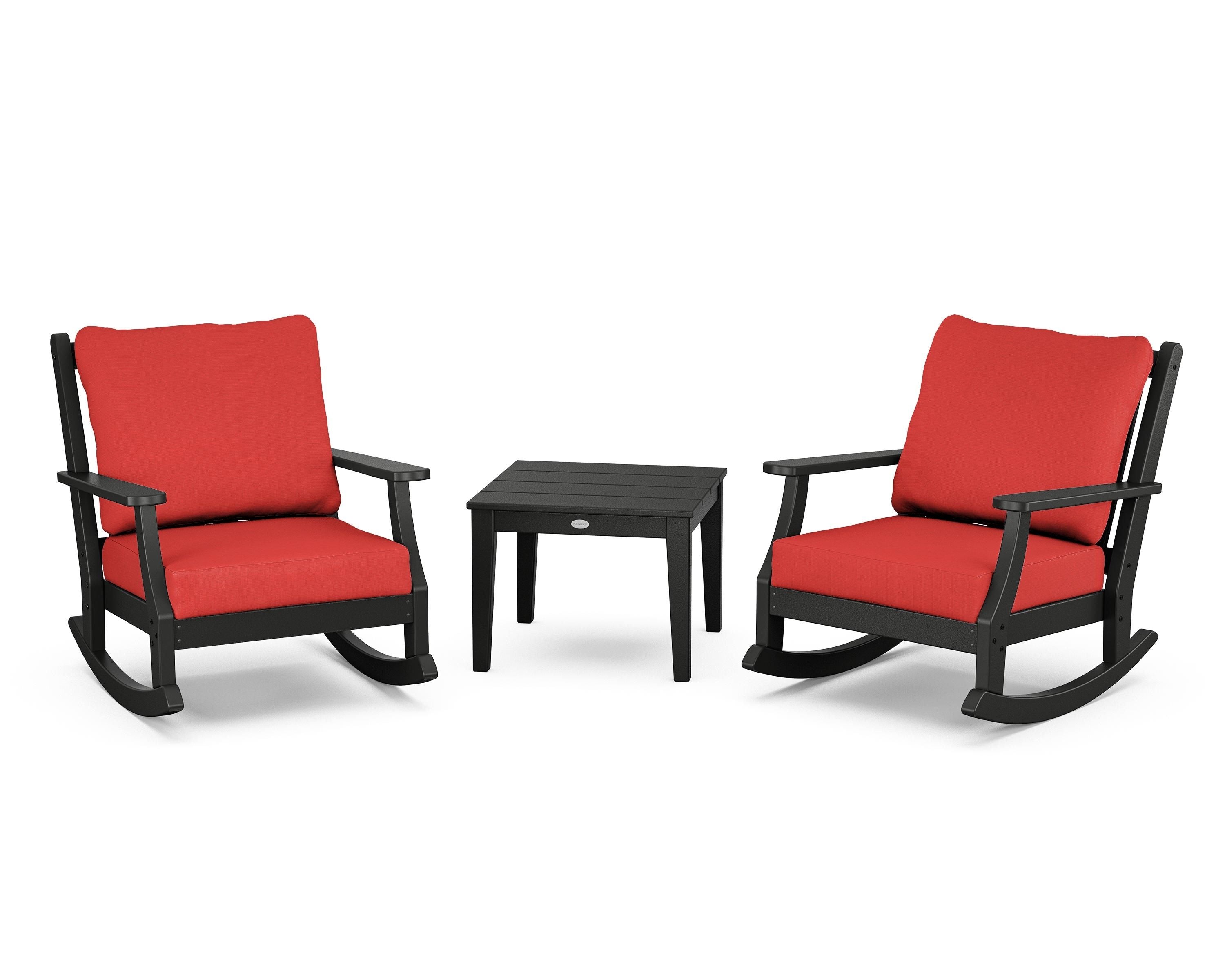 Country Living Wovendale 3-Piece Deep Seating Rocker Set in Black / Crimson Linen