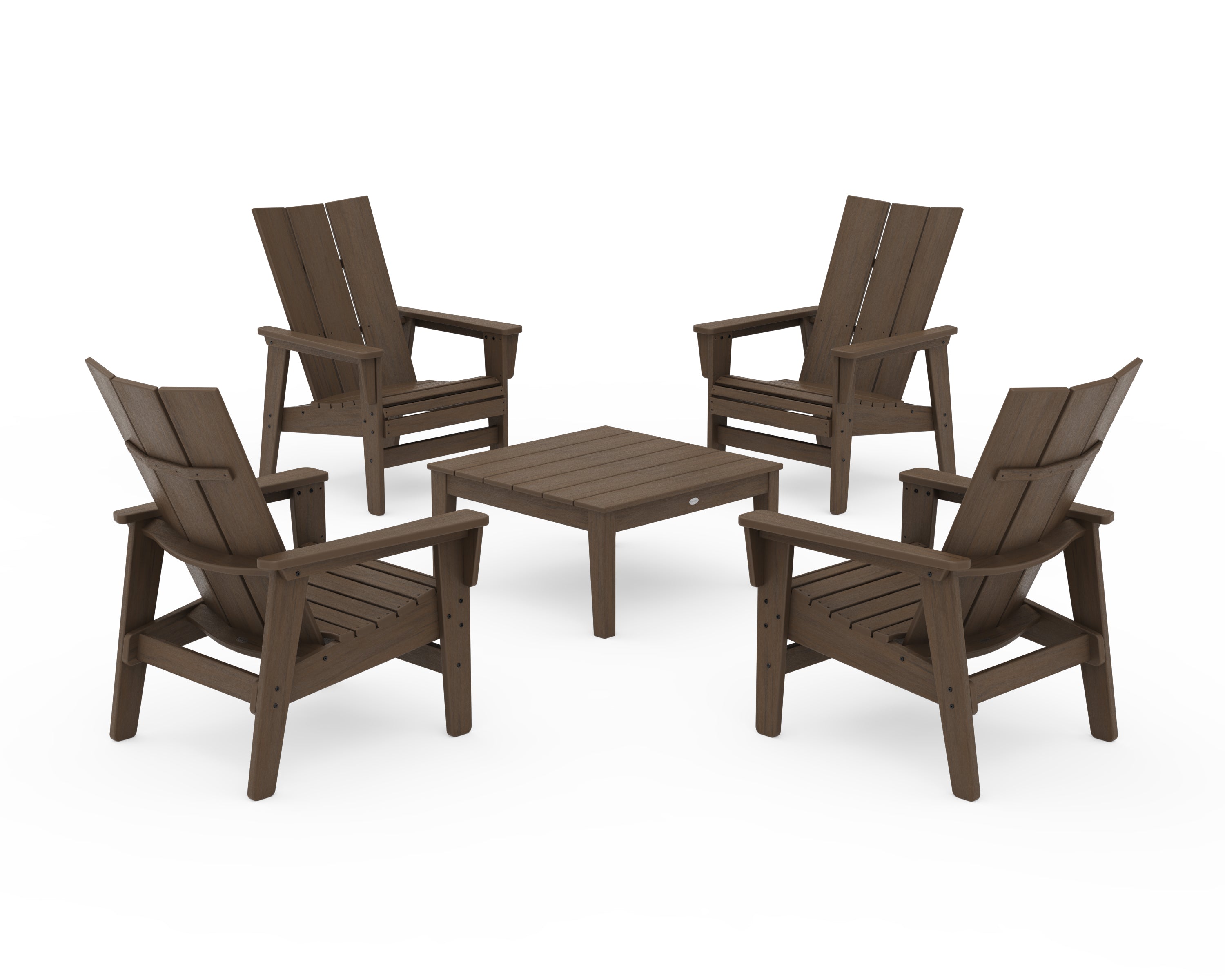 POLYWOOD 5-Piece Modern Grand Upright Adirondack Chair Conversation Group in Kona
