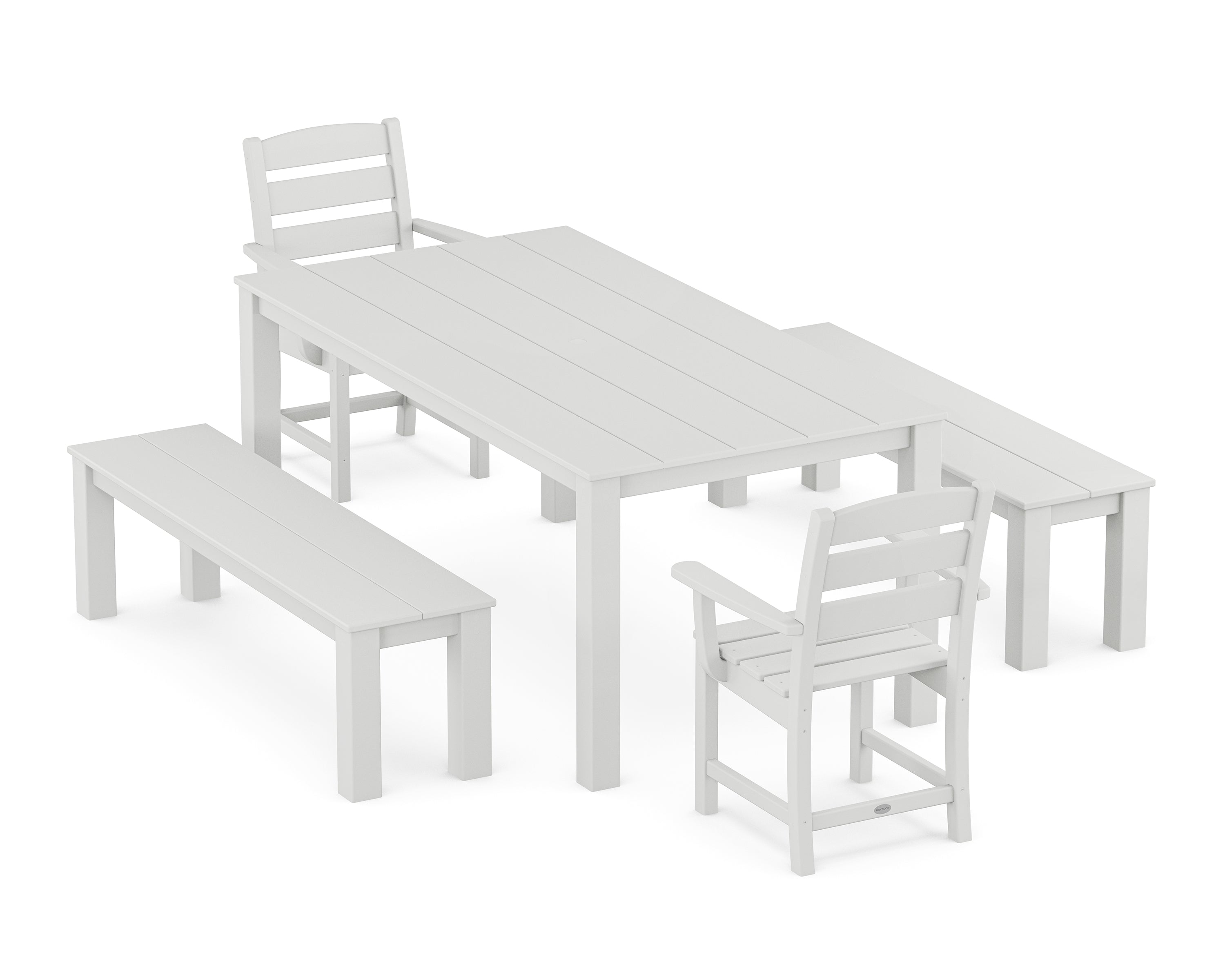POLYWOOD Lakeside 5-Piece Parsons Dining Set with Benches in White