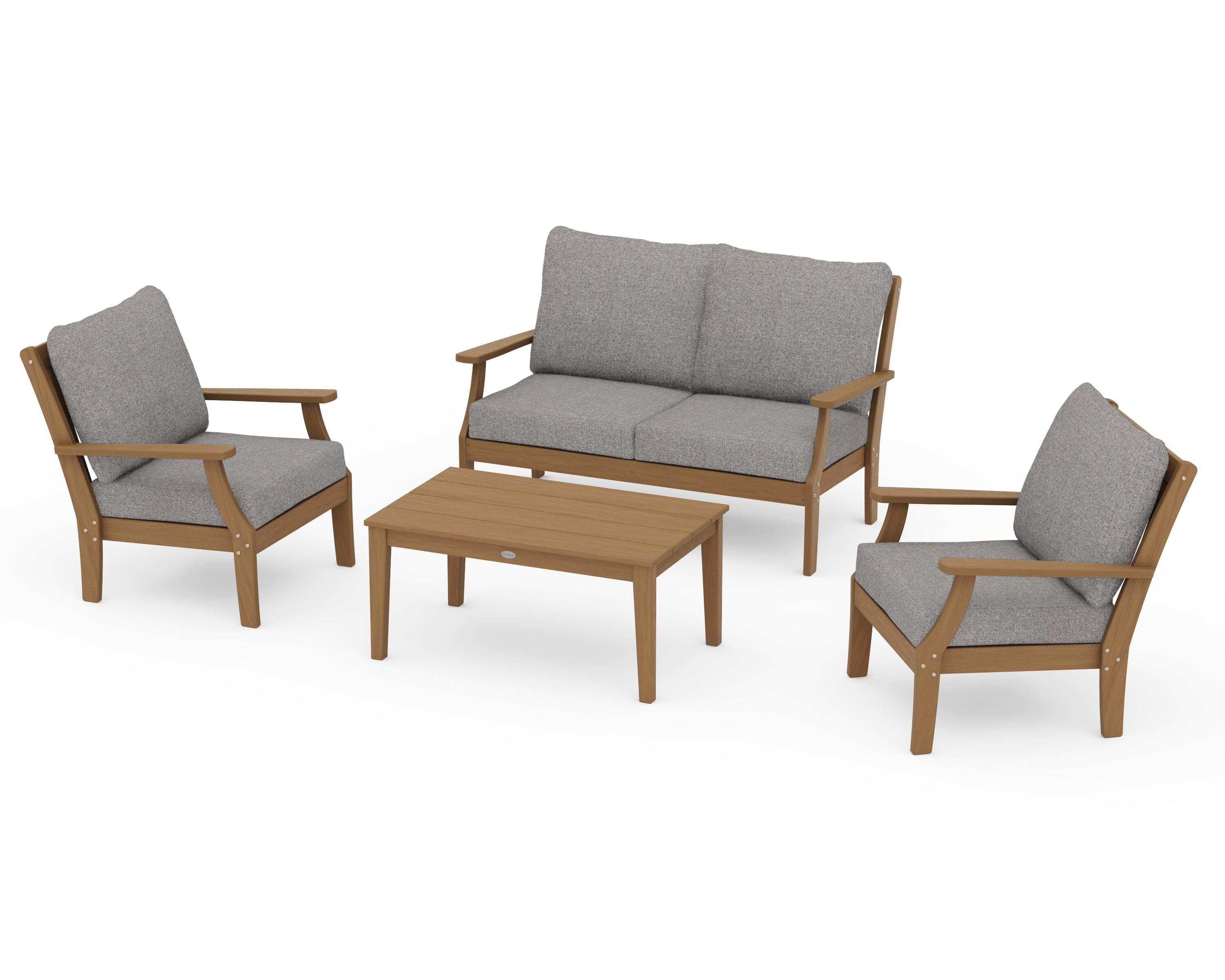 POLYWOOD Braxton 4-Piece Deep Seating Chair Set in Natural / Grey Mist