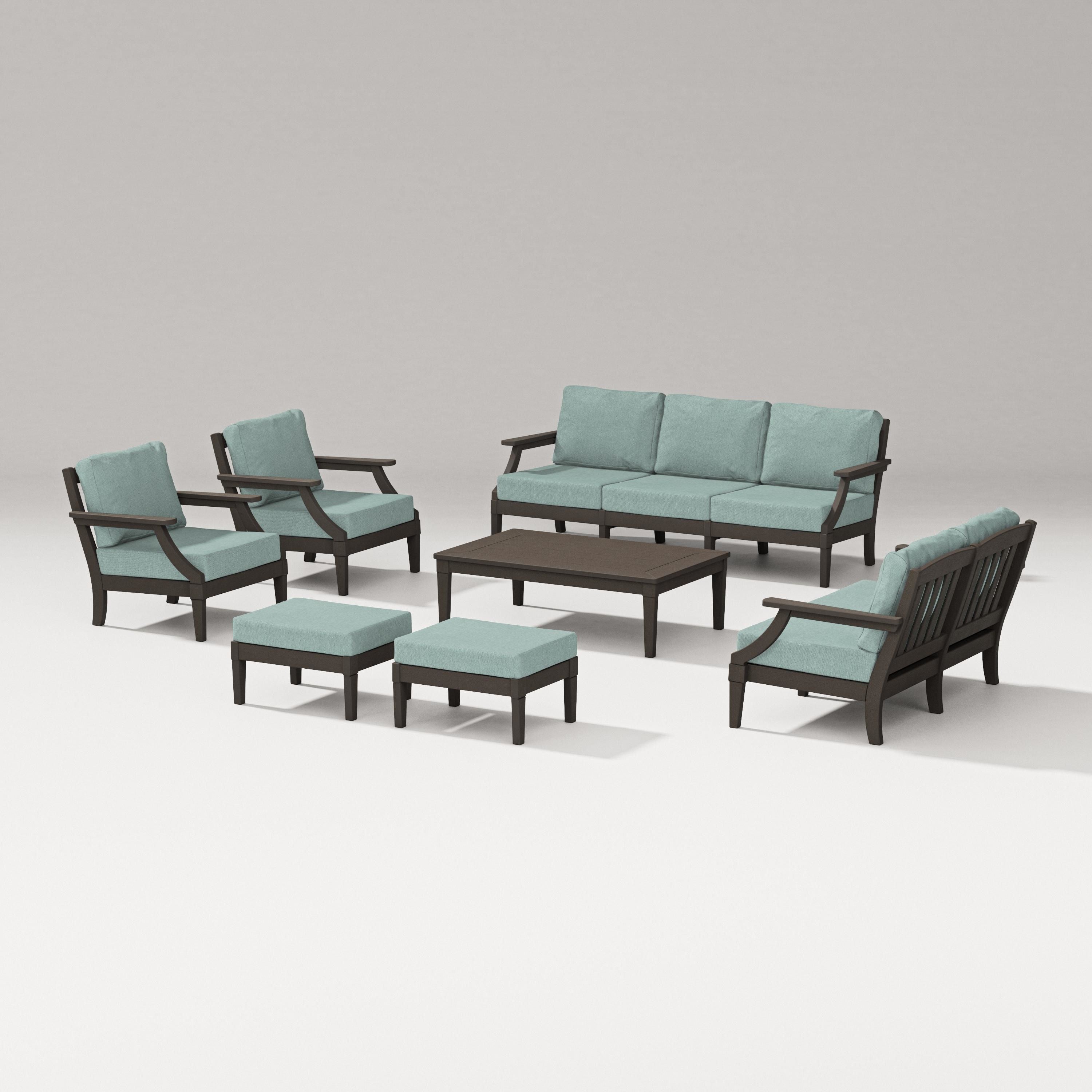 PW Designer Series Estate 7-Piece Lounge Sofa Set in Vintage Coffee / Glacier Spa