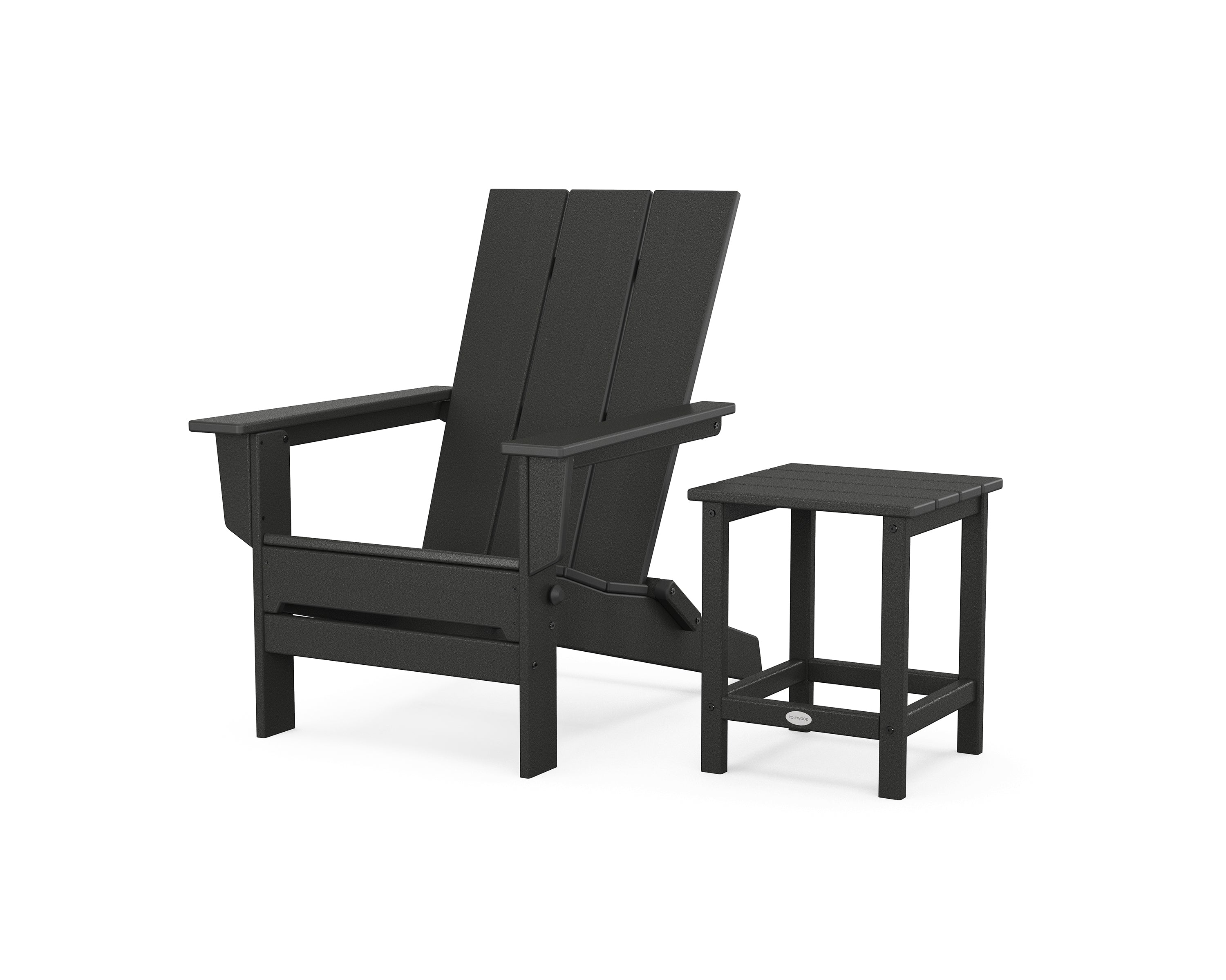 POLYWOOD Modern Studio Folding Adirondack Chair with Side Table in Black
