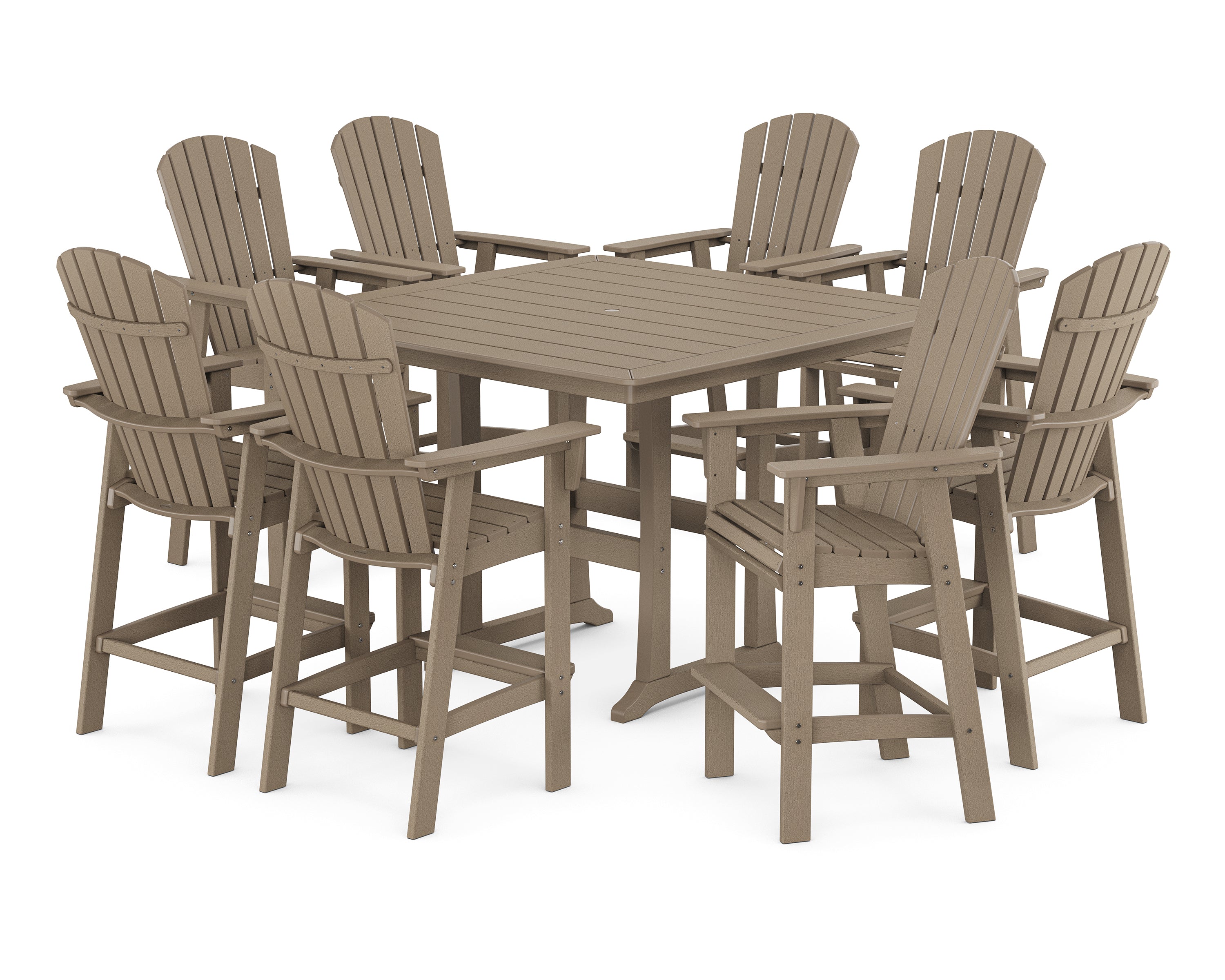 POLYWOOD® Nautical Curveback Adirondack 9-Piece Trestle Bar Set in Vintage Sahara
