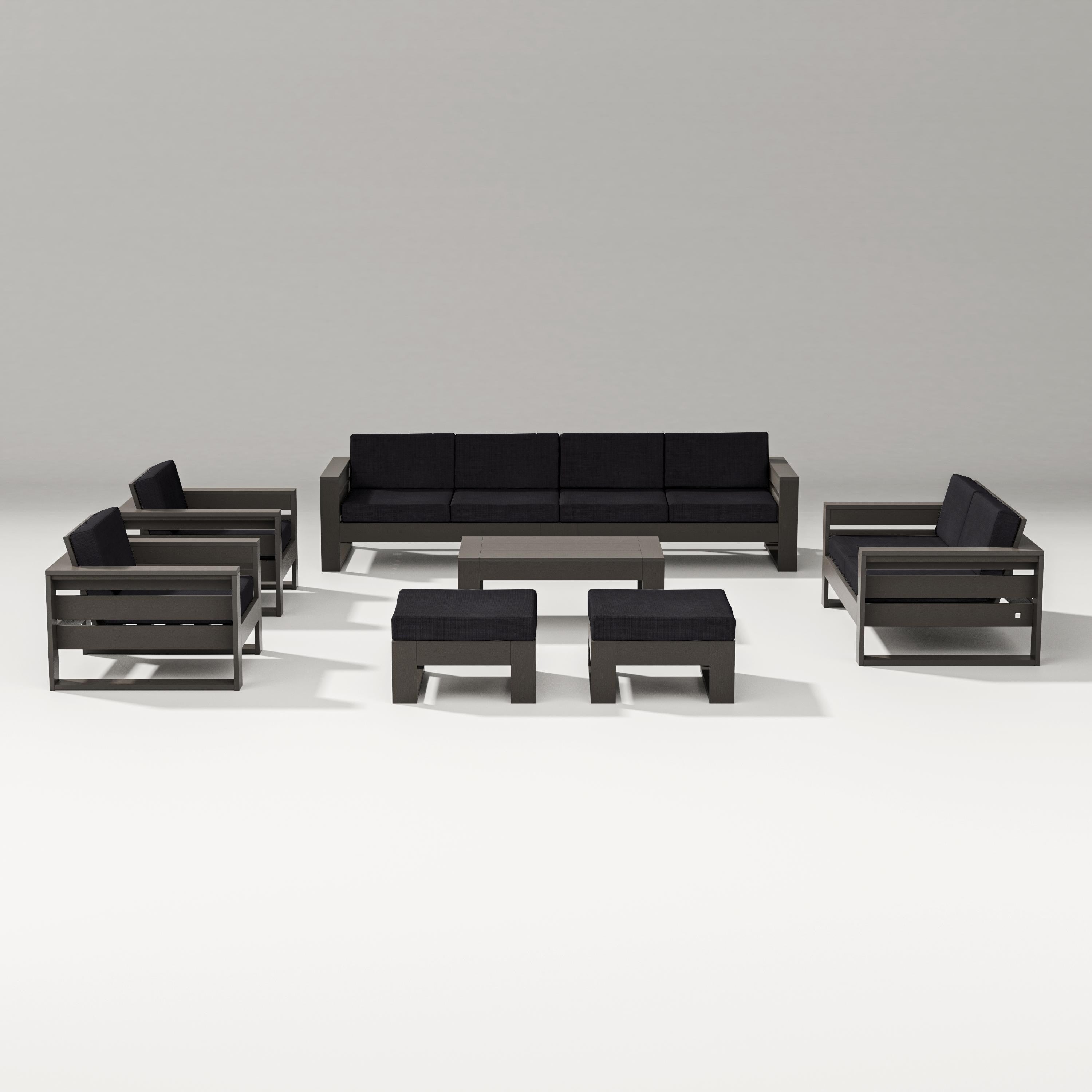 PW Designer Series Latitude 8-Piece Lounge Sofa Set in Vintage Coffee / Midnight Linen