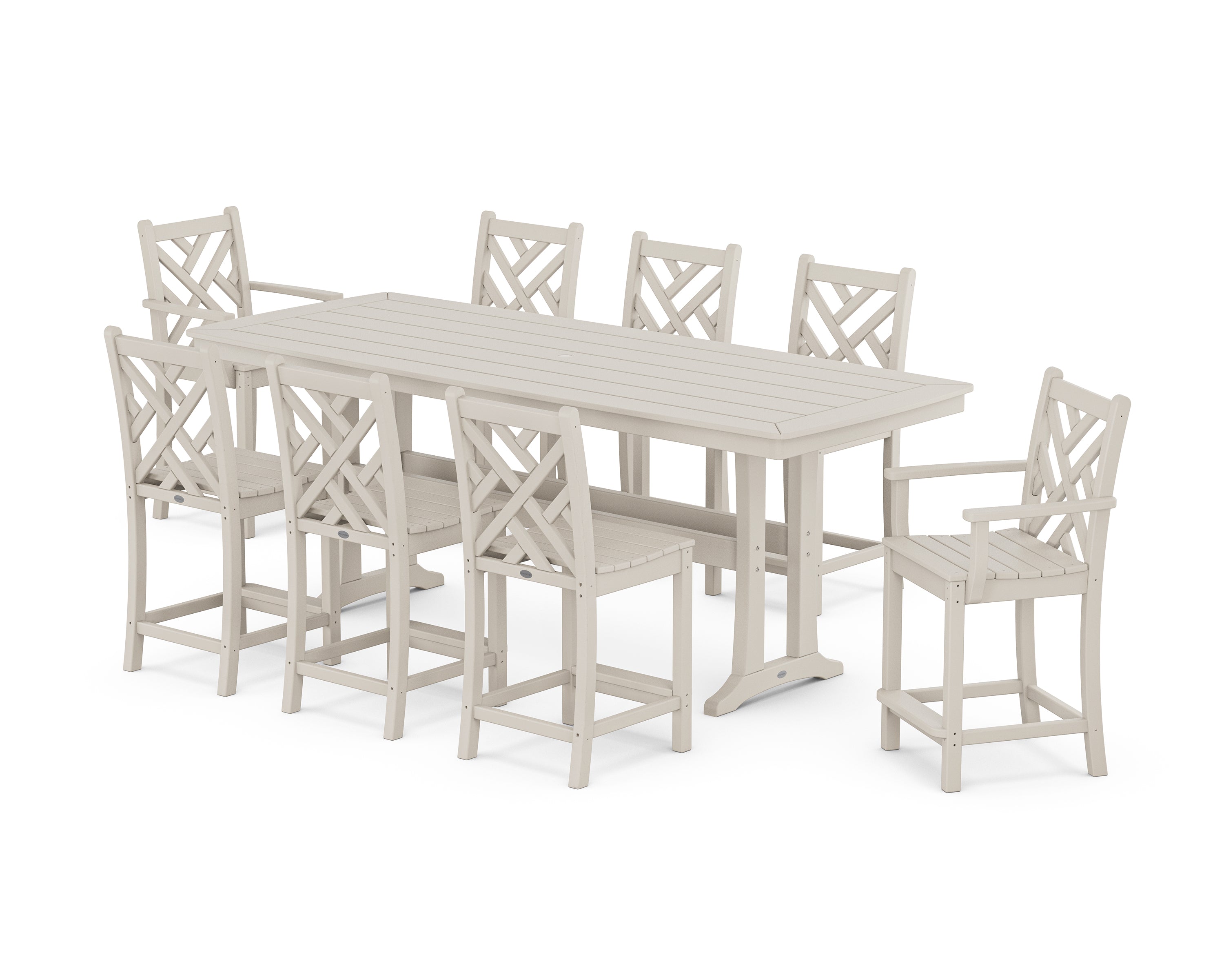 POLYWOOD Chippendale 9-Piece Counter Set with Trestle Legs in Sand