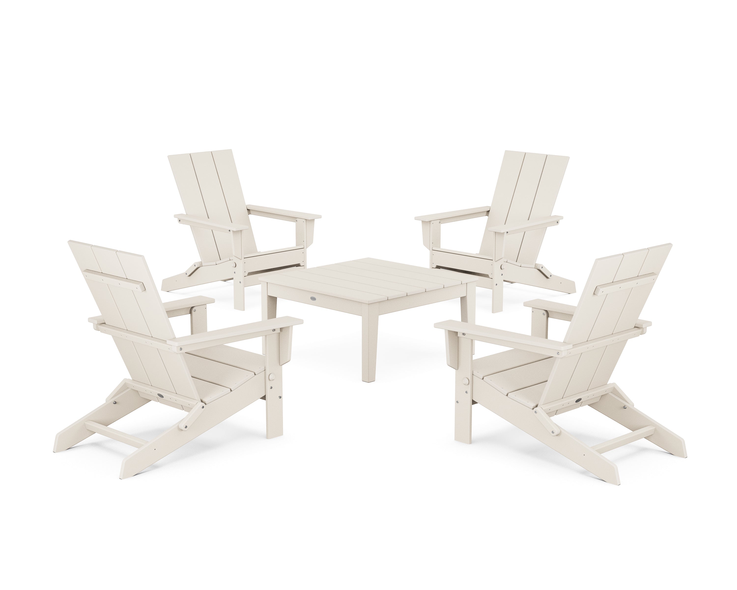 POLYWOOD 5-Piece Modern Studio Folding Adirondack Chair Conversation Group in Sand