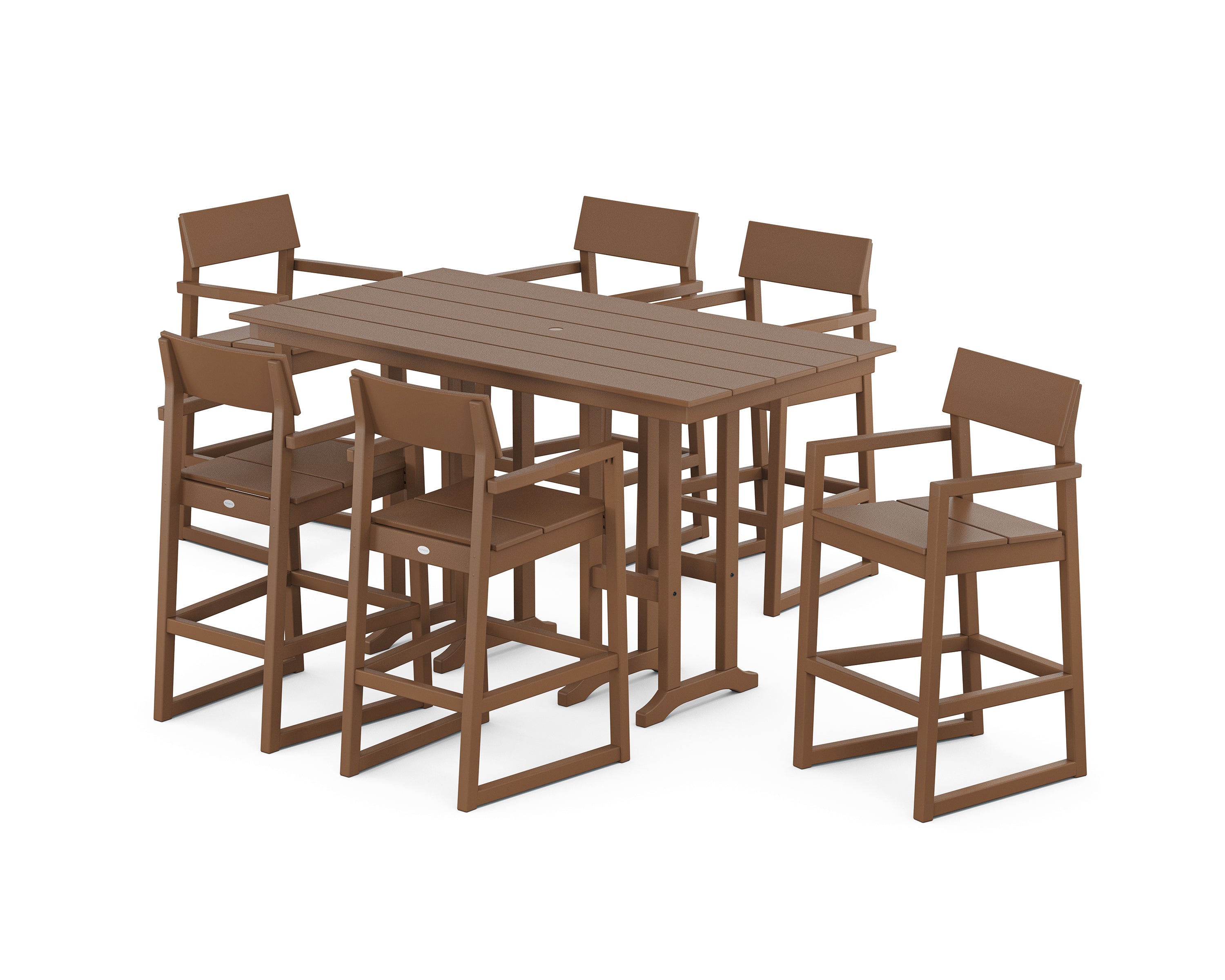 POLYWOOD EDGE Arm Chair 7-Piece Farmhouse Bar Set in Teak