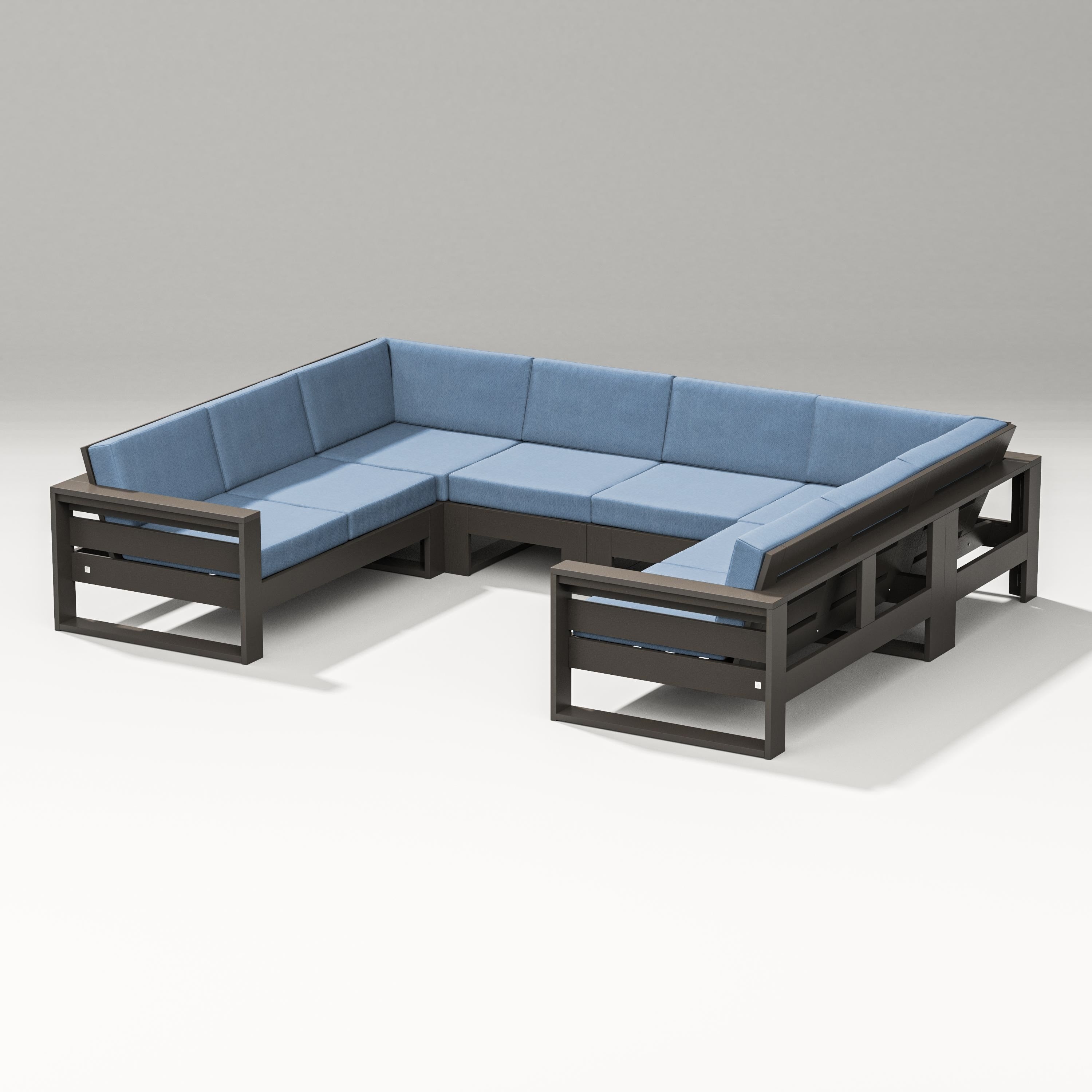 PW Designer Series Latitude U-Shaped Sectional in Vintage Coffee / Sky Blue