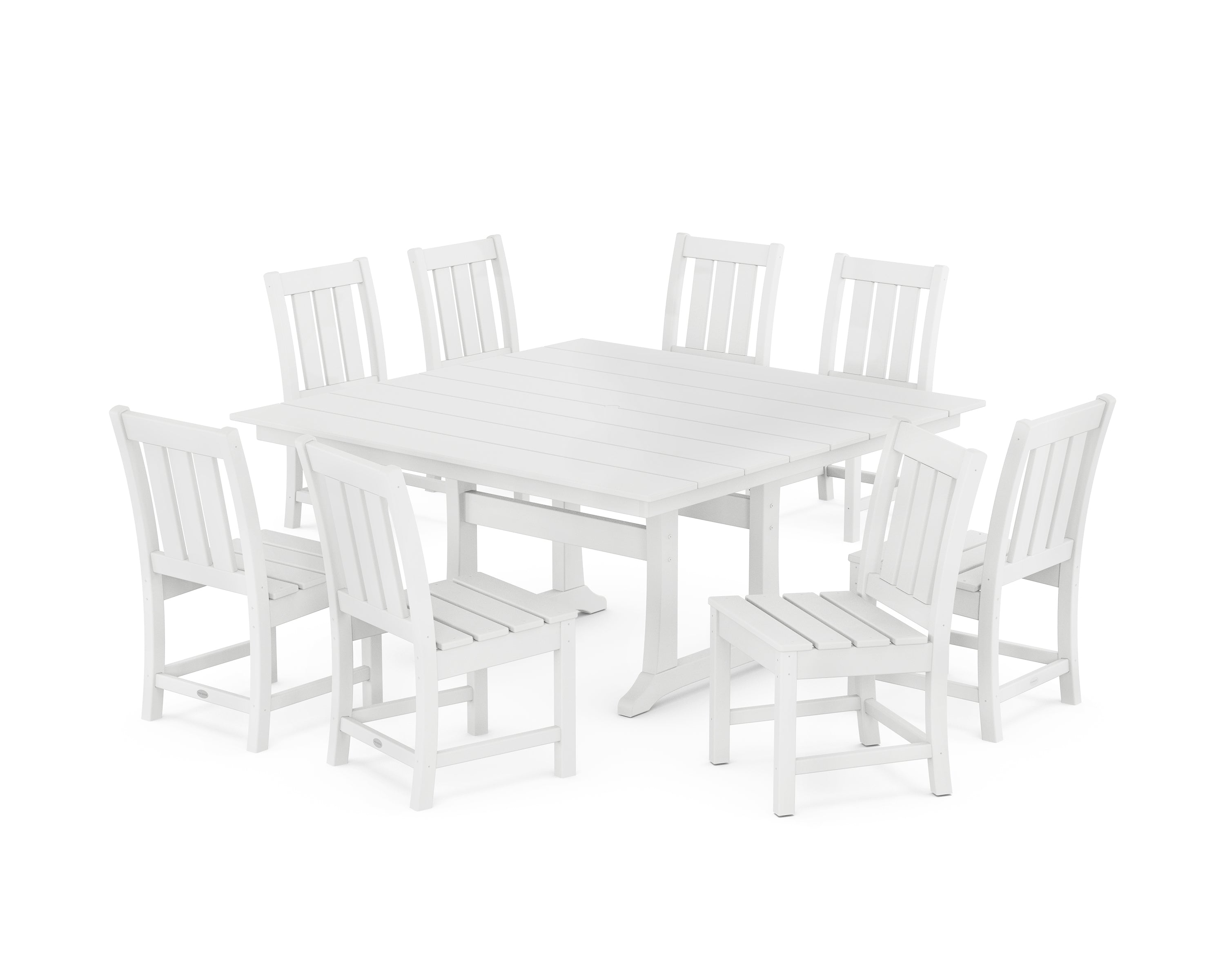 POLYWOOD Oxford Side Chair 9-Piece Square Farmhouse Dining Set with Trestle Legs in White
