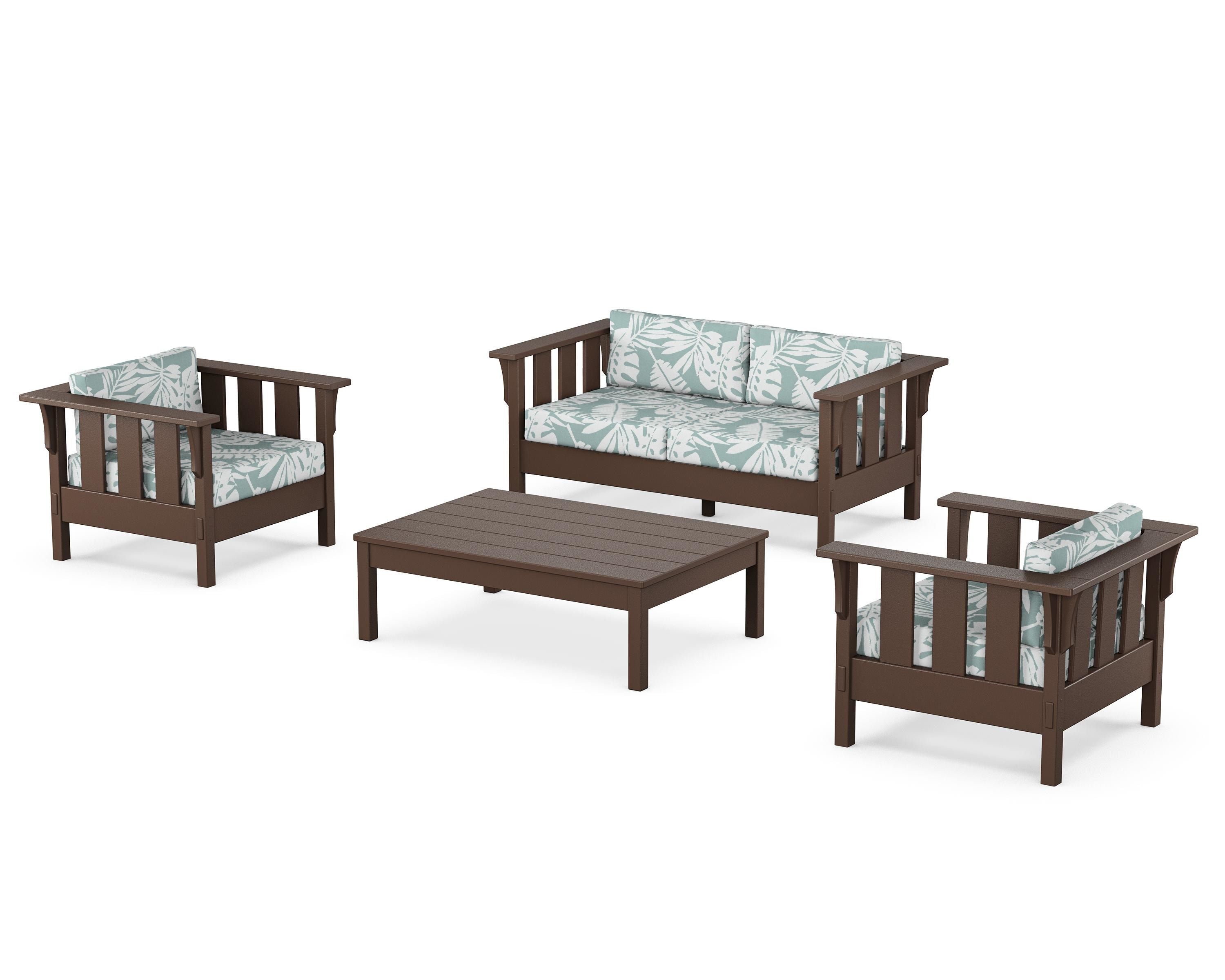 Martha Stewart by POLYWOOD Acadia 4-Piece Deep Seating Set with Loveseat in Mahogany / Leaf Glacier Spa
