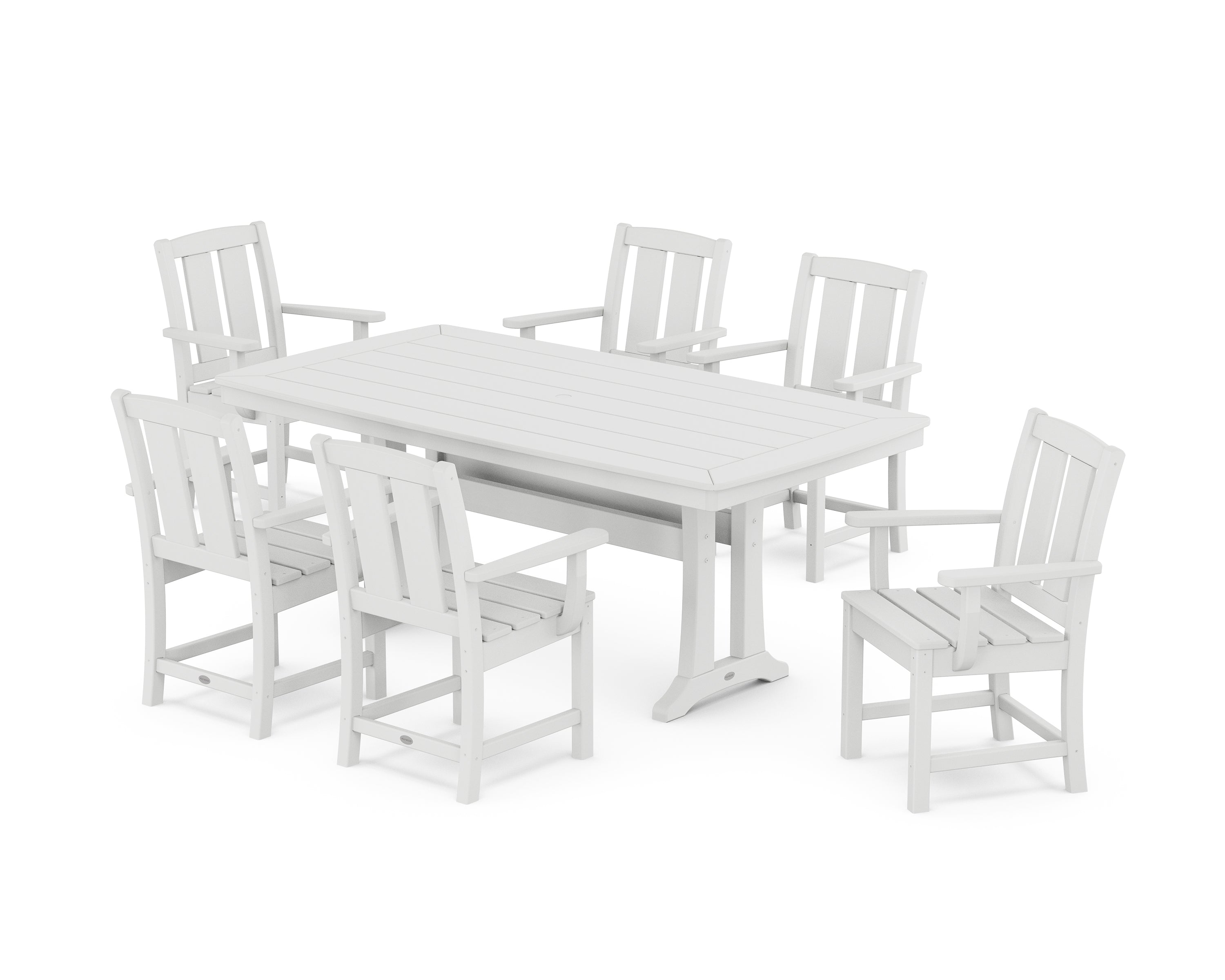 POLYWOOD Mission Arm Chair 7-Piece Dining Set with Trestle Legs in White