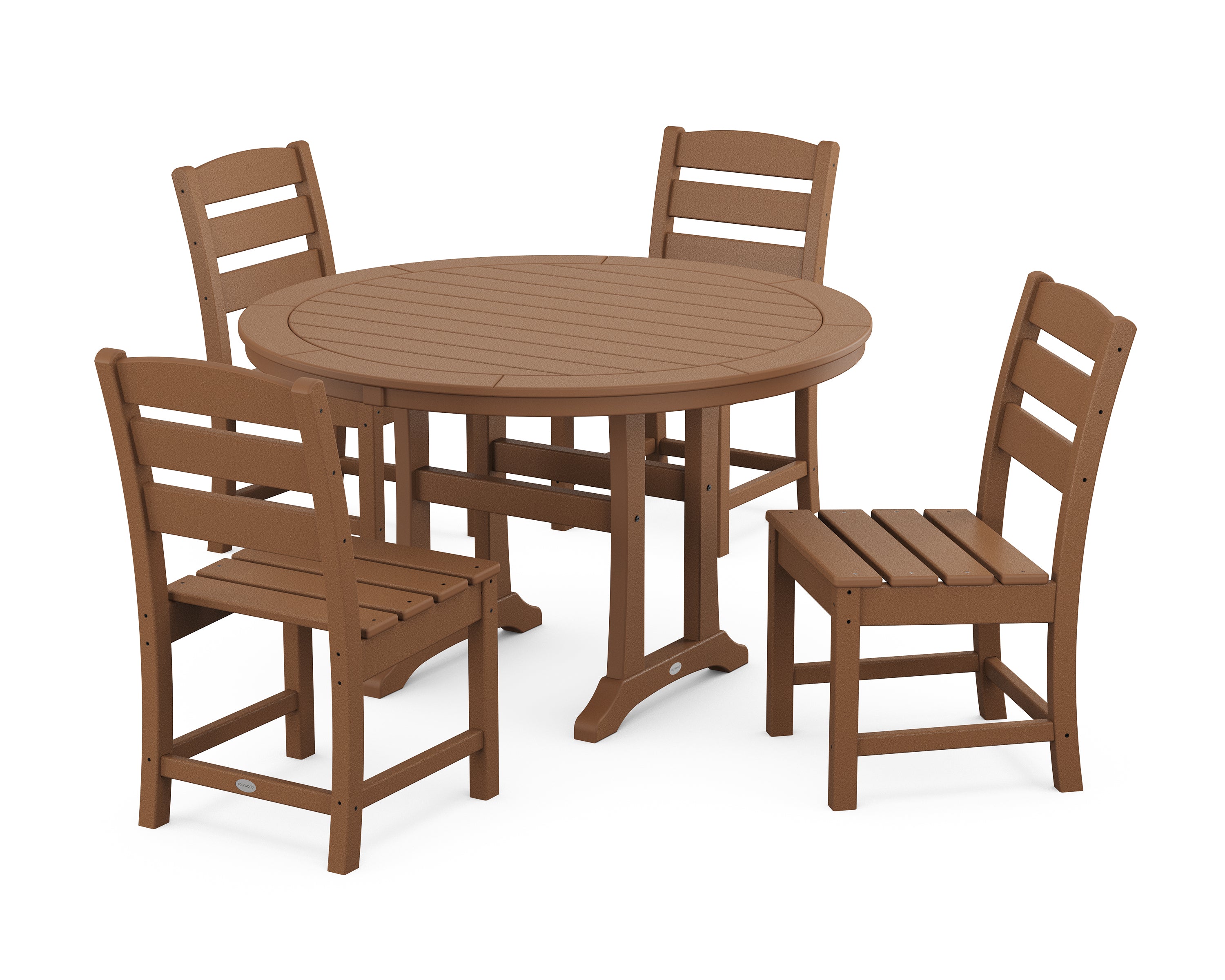 POLYWOOD® Lakeside Side Chair 5-Piece Round Dining Set With Trestle Legs in Teak