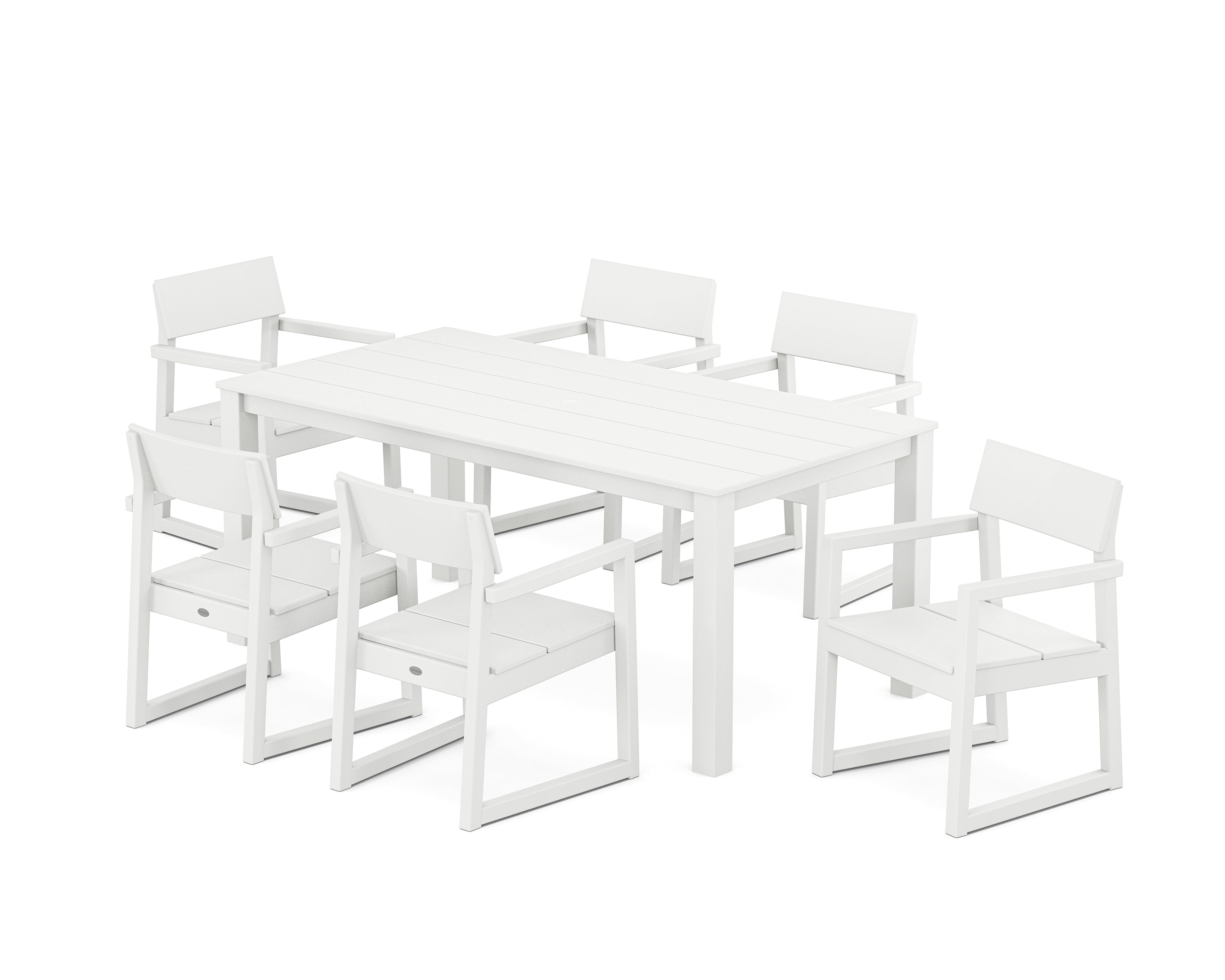 POLYWOOD EDGE Arm Chair 7-Piece Parsons Dining Set in White