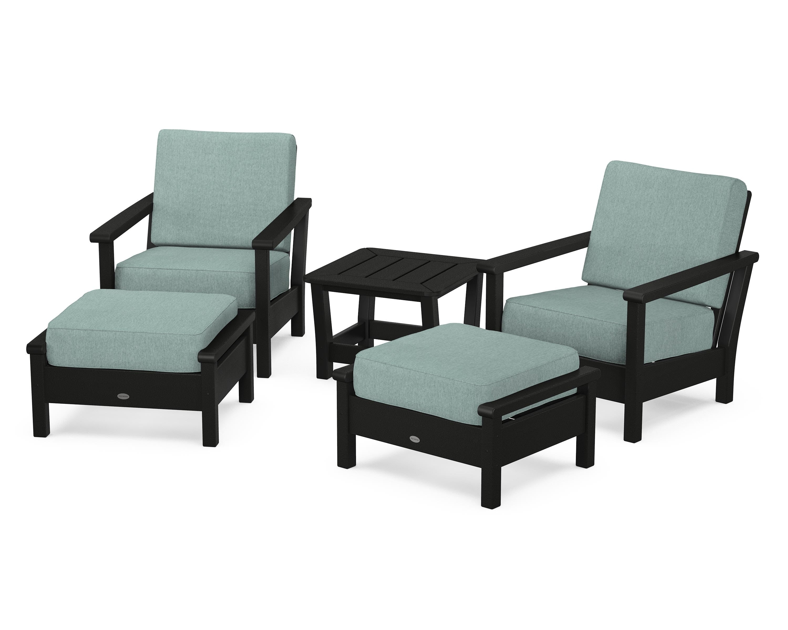 POLYWOOD Harbour 5-Piece Deep Seating Chair Set in Black / Glacier Spa