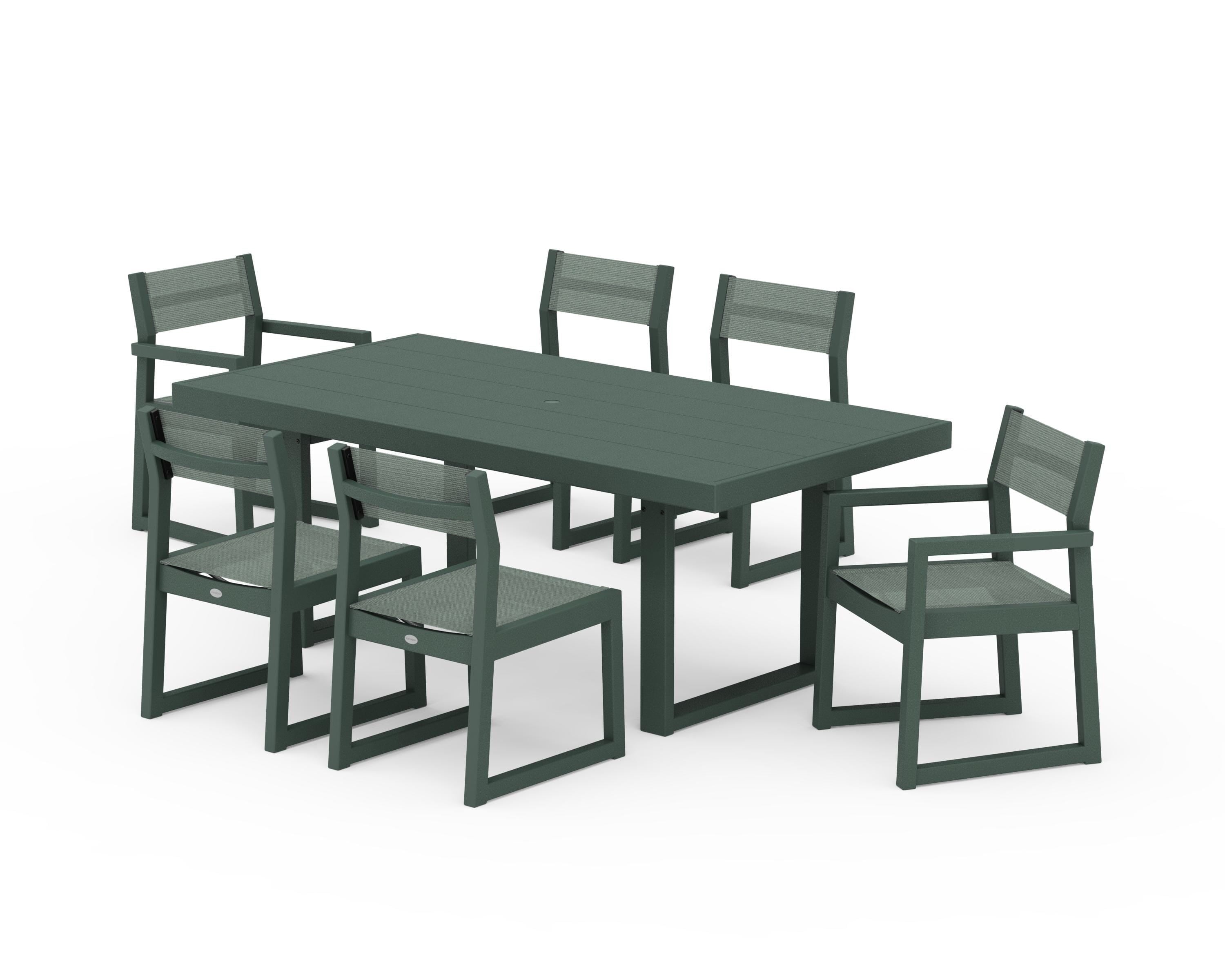 POLYWOOD EDGE Sling 7-Piece Dining Set in Green / Dupioni Sea Mist Sling