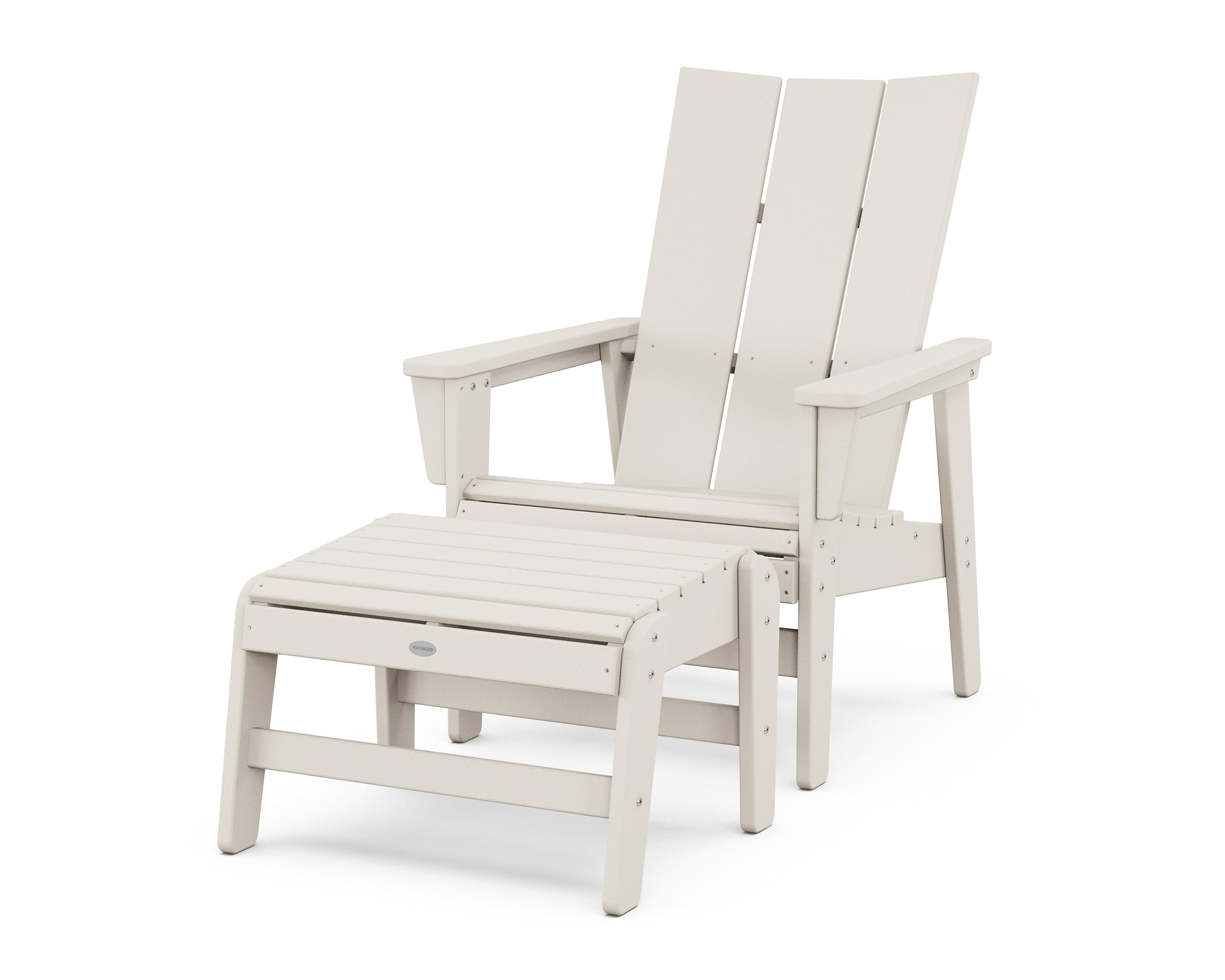 POLYWOOD Modern Grand Upright Adirondack Chair with Ottoman in Sand