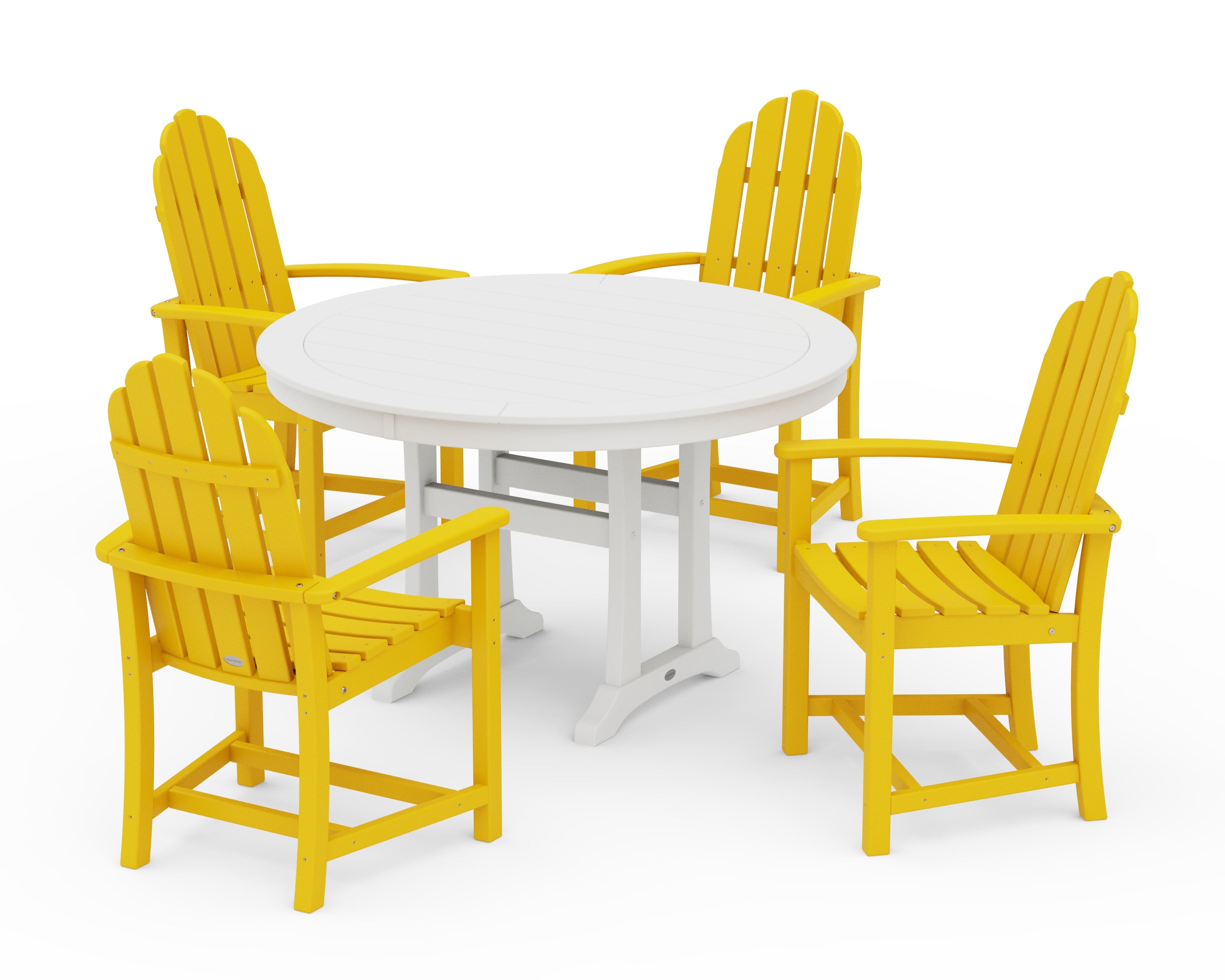 POLYWOOD Classic Adirondack 5-Piece Round Dining Set with Trestle Legs in Lemon / White