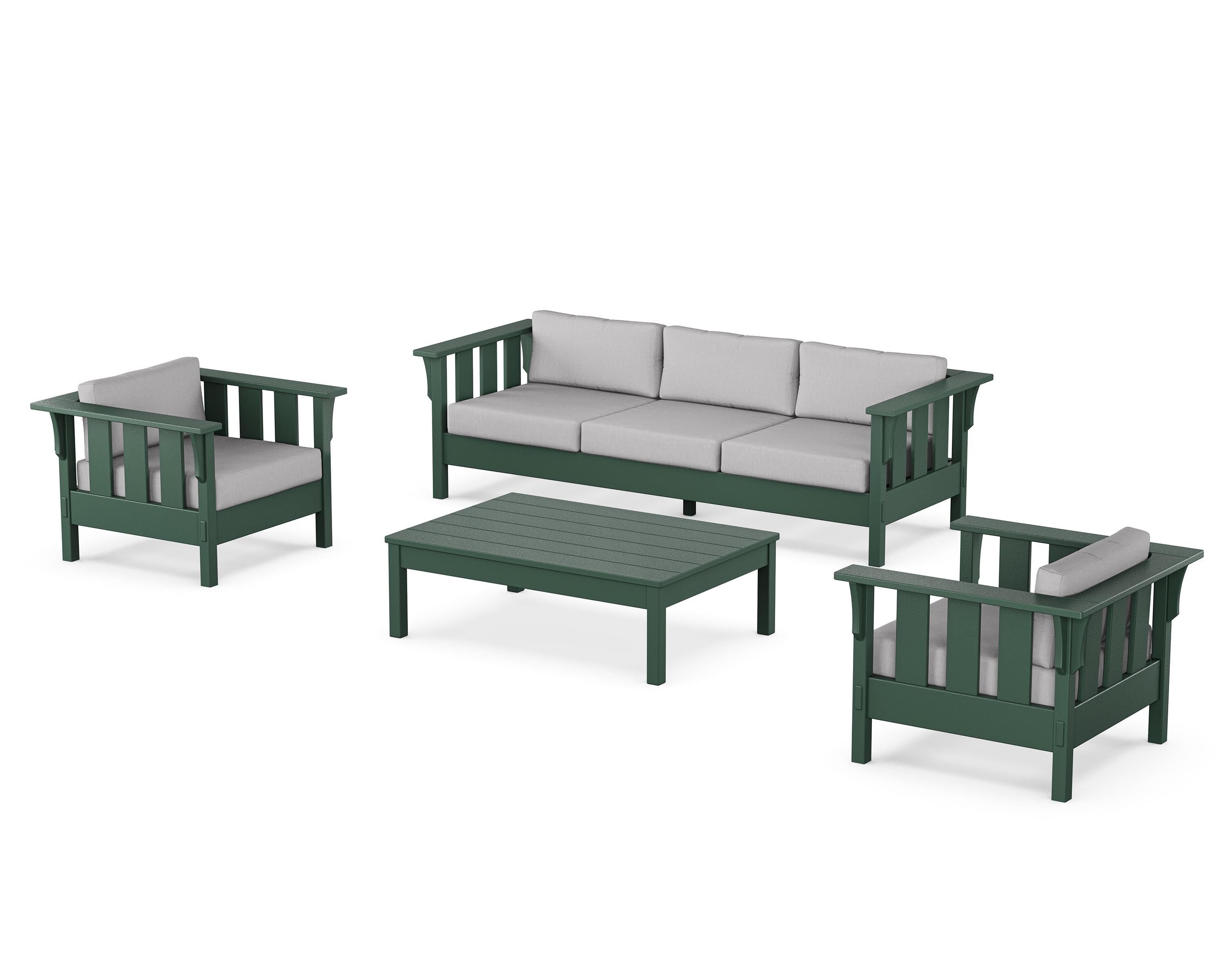 Martha Stewart by POLYWOOD Acadia 4-Piece Deep Seating Set with Sofa in Green / Granite