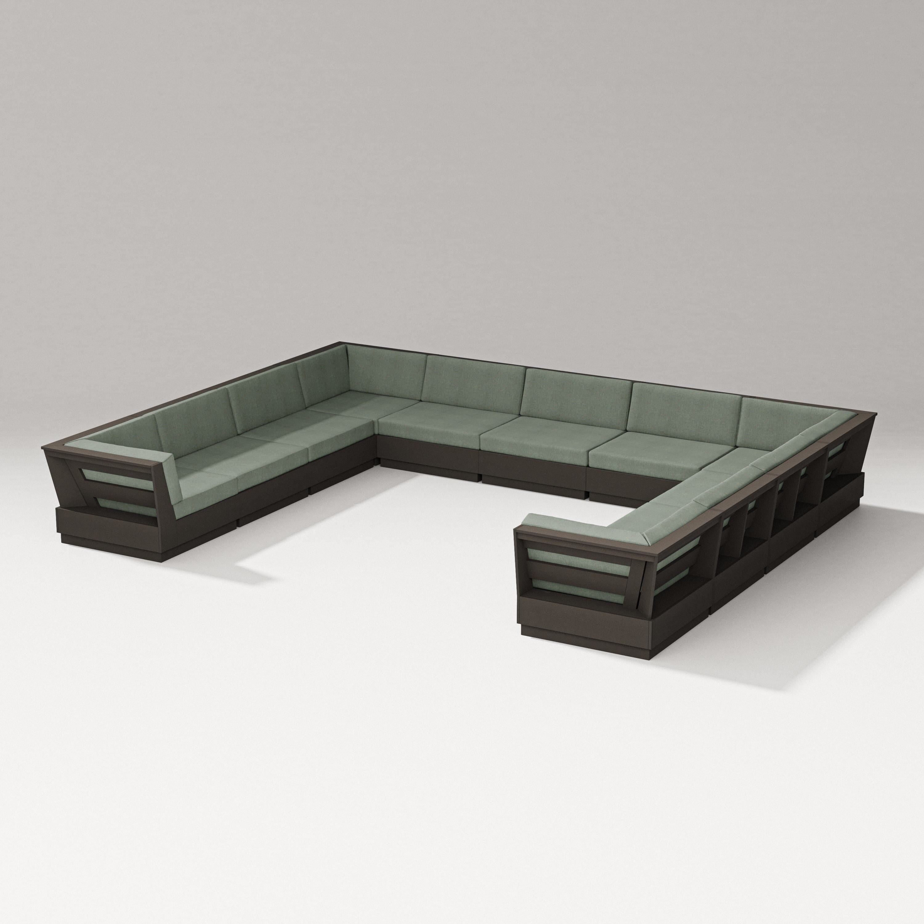 PW Designer Series Elevate Large U-Shaped Sectional in Vintage Coffee / Cast Sage