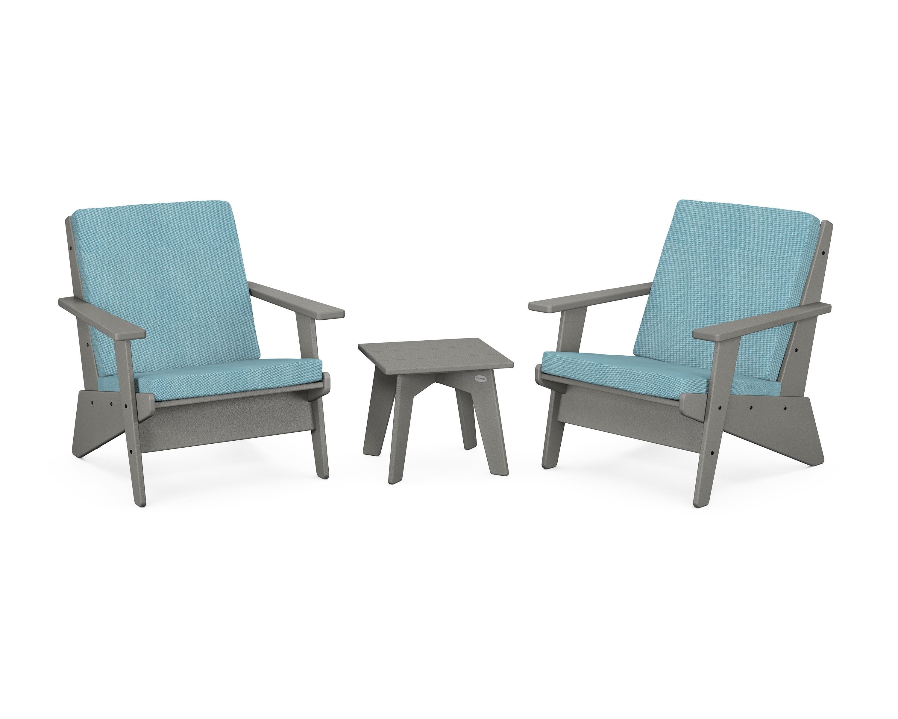 POLYWOOD Riviera Modern Lounge 3-Piece Set in Slate Grey / Lattice Sky Blue