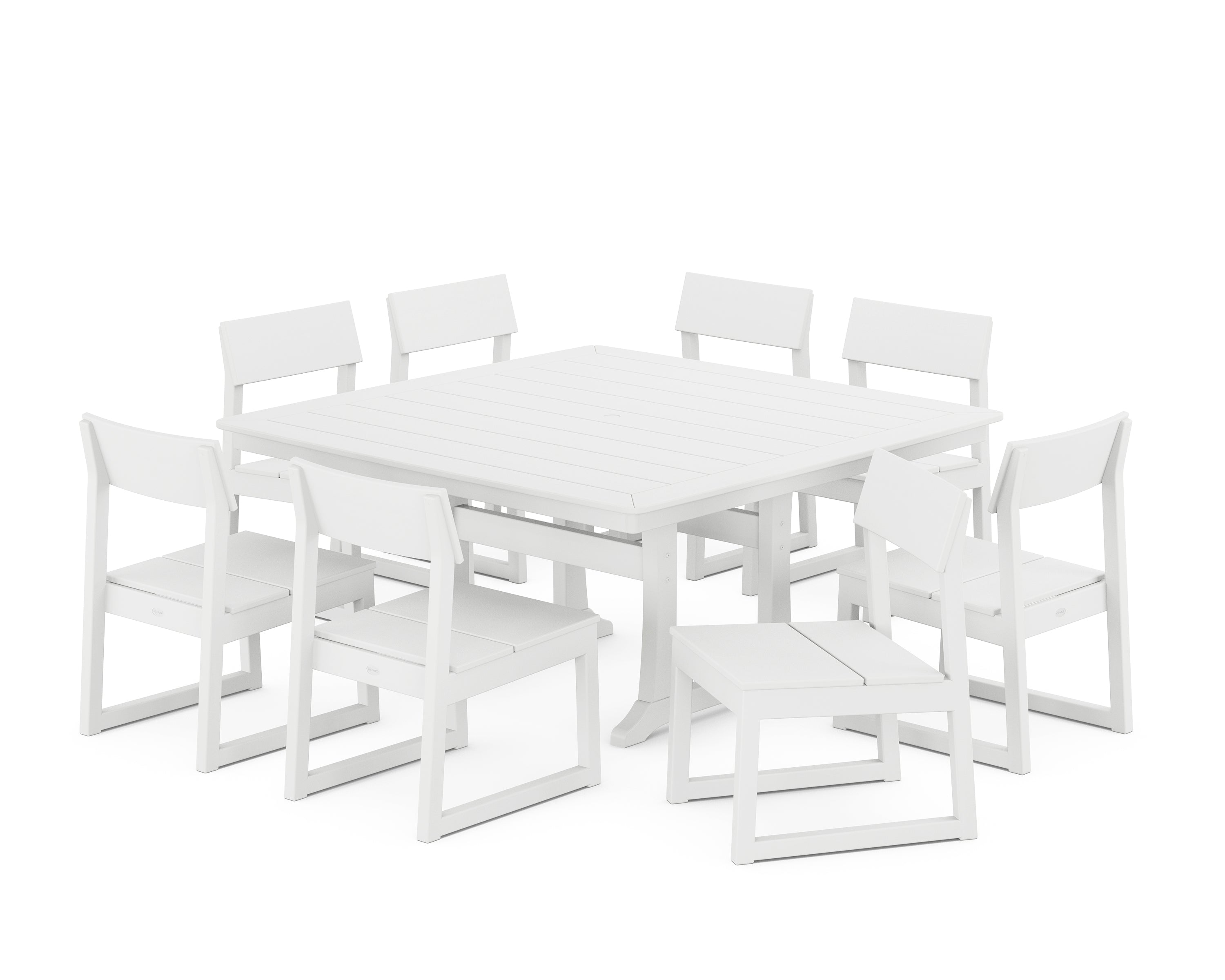 POLYWOOD EDGE Side Chair 9-Piece Dining Set with Trestle Legs in White