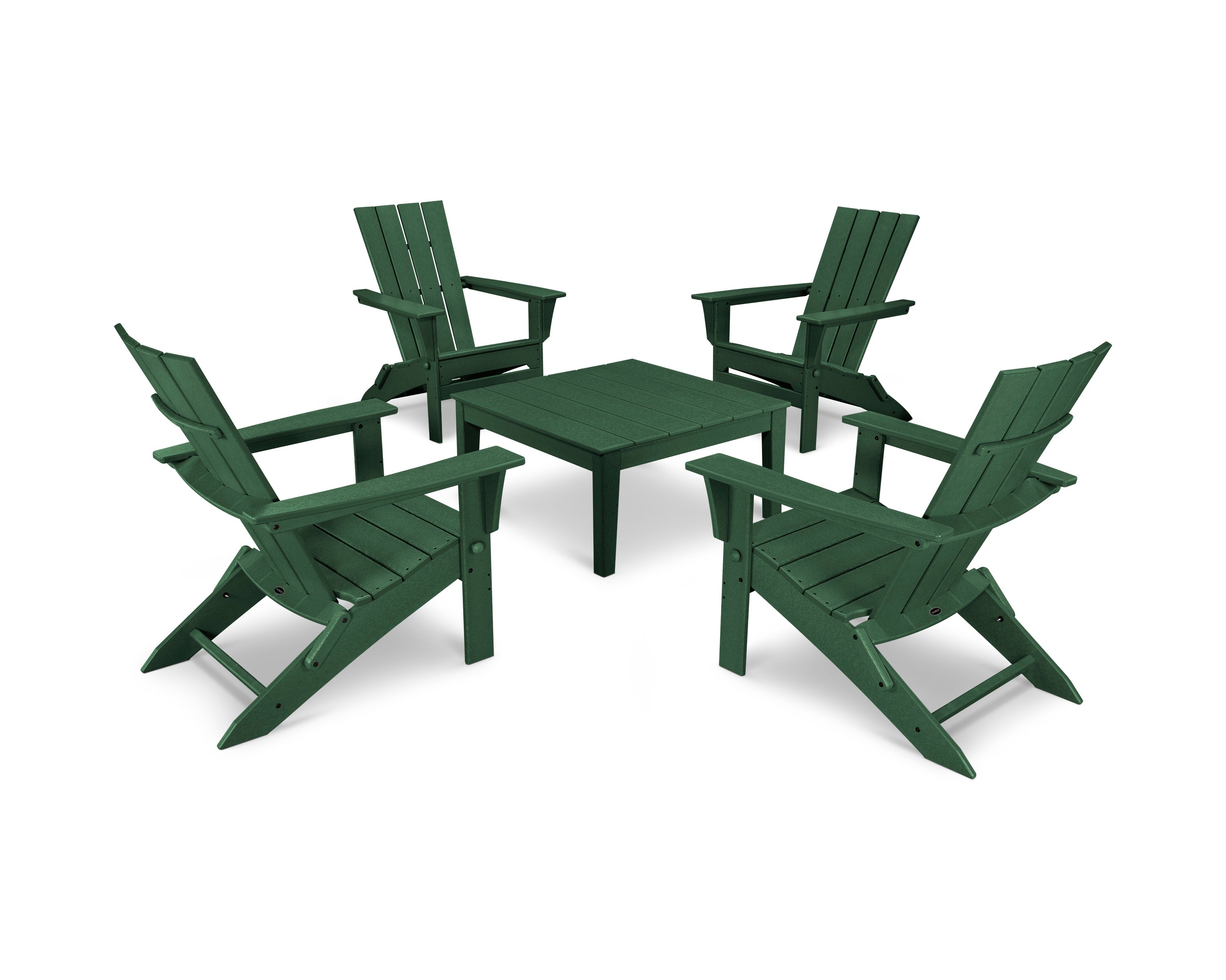 POLYWOOD Quattro Folding Chair 5-Piece Conversation Set in Green