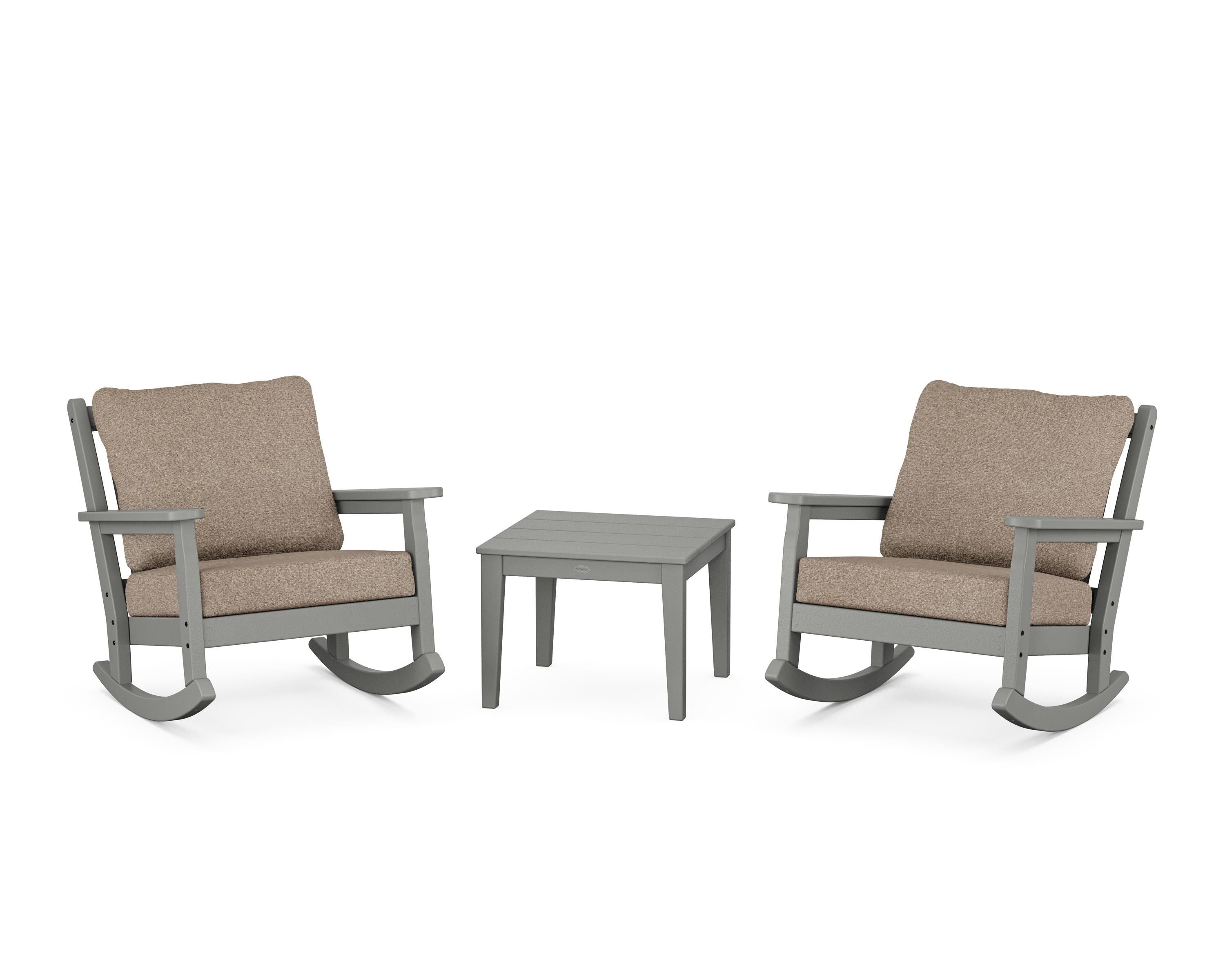 POLYWOOD Chippendale 3-Piece Deep Seating Rocker Set in Slate Grey / Spiced Burlap