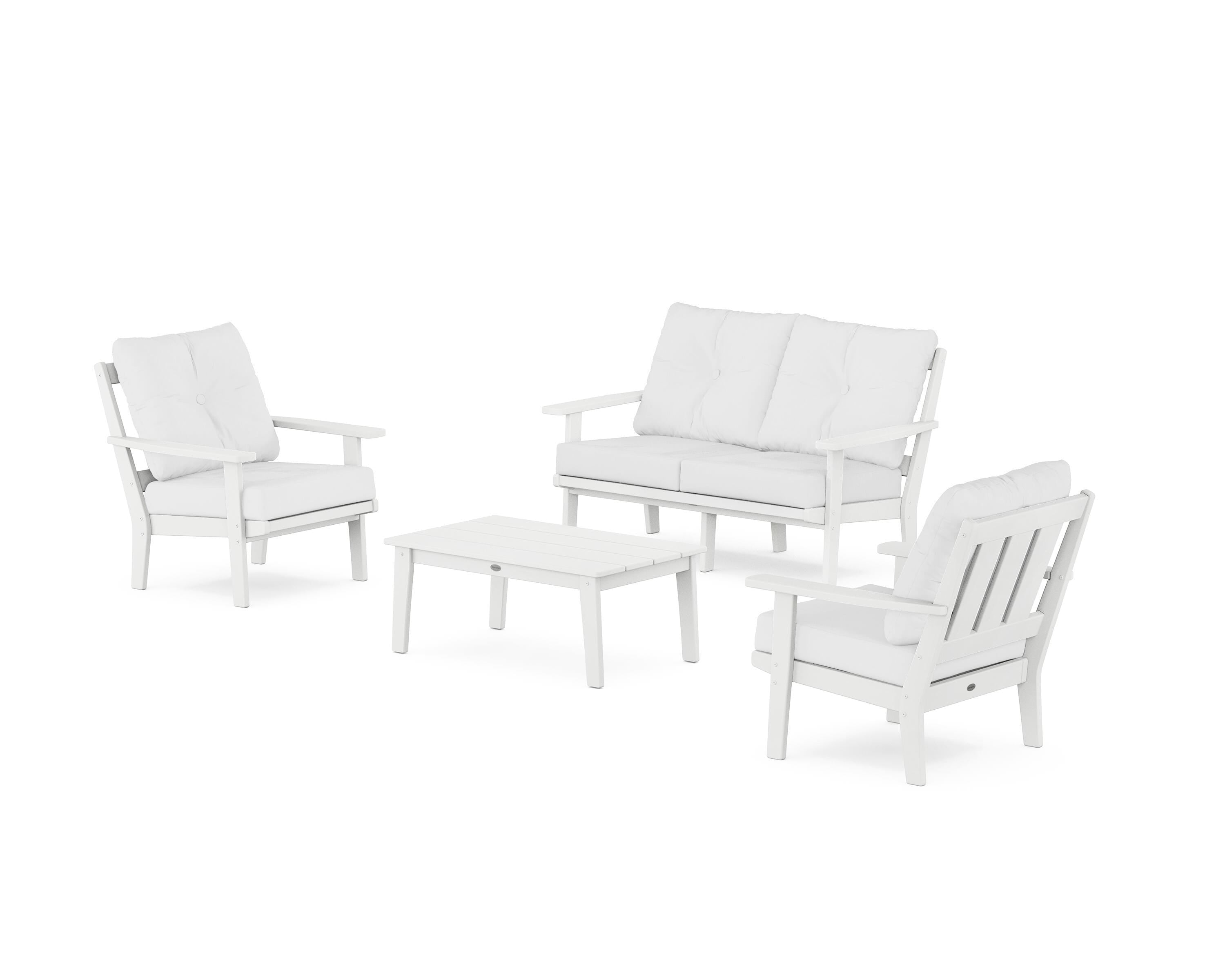 POLYWOOD Oxford 4-Piece Deep Seating Set with Loveseat in White / Natural