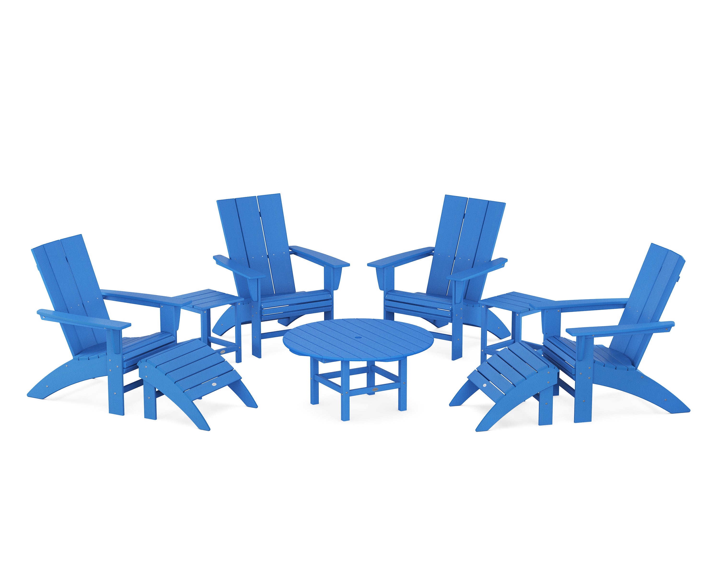 POLYWOOD® Modern Curveback Adirondack Chair 9-Piece Conversation Set in Pacific Blue