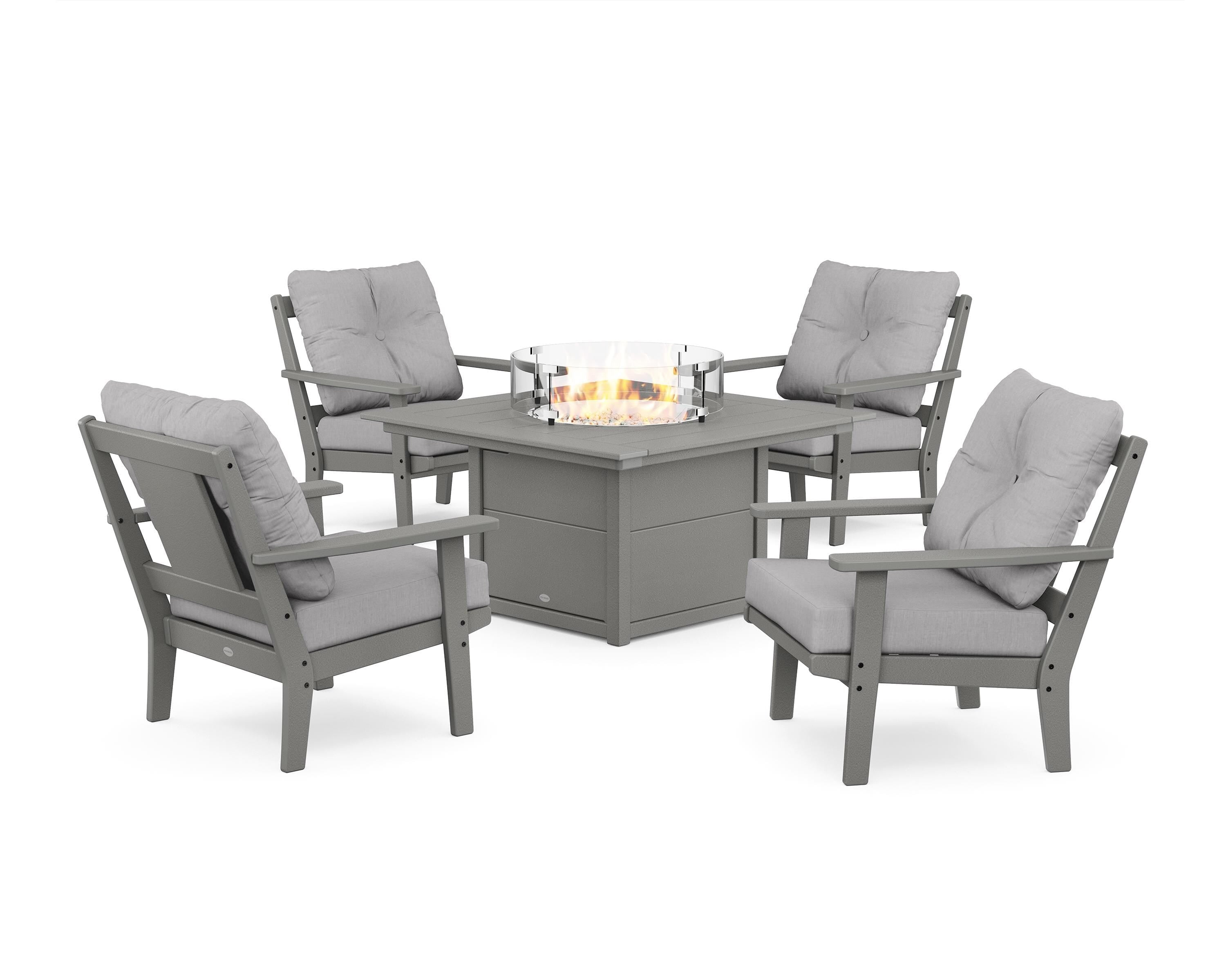 POLYWOOD Prairie 5-Piece Deep Seating Set with Fire Pit Table in Slate Grey / Granite