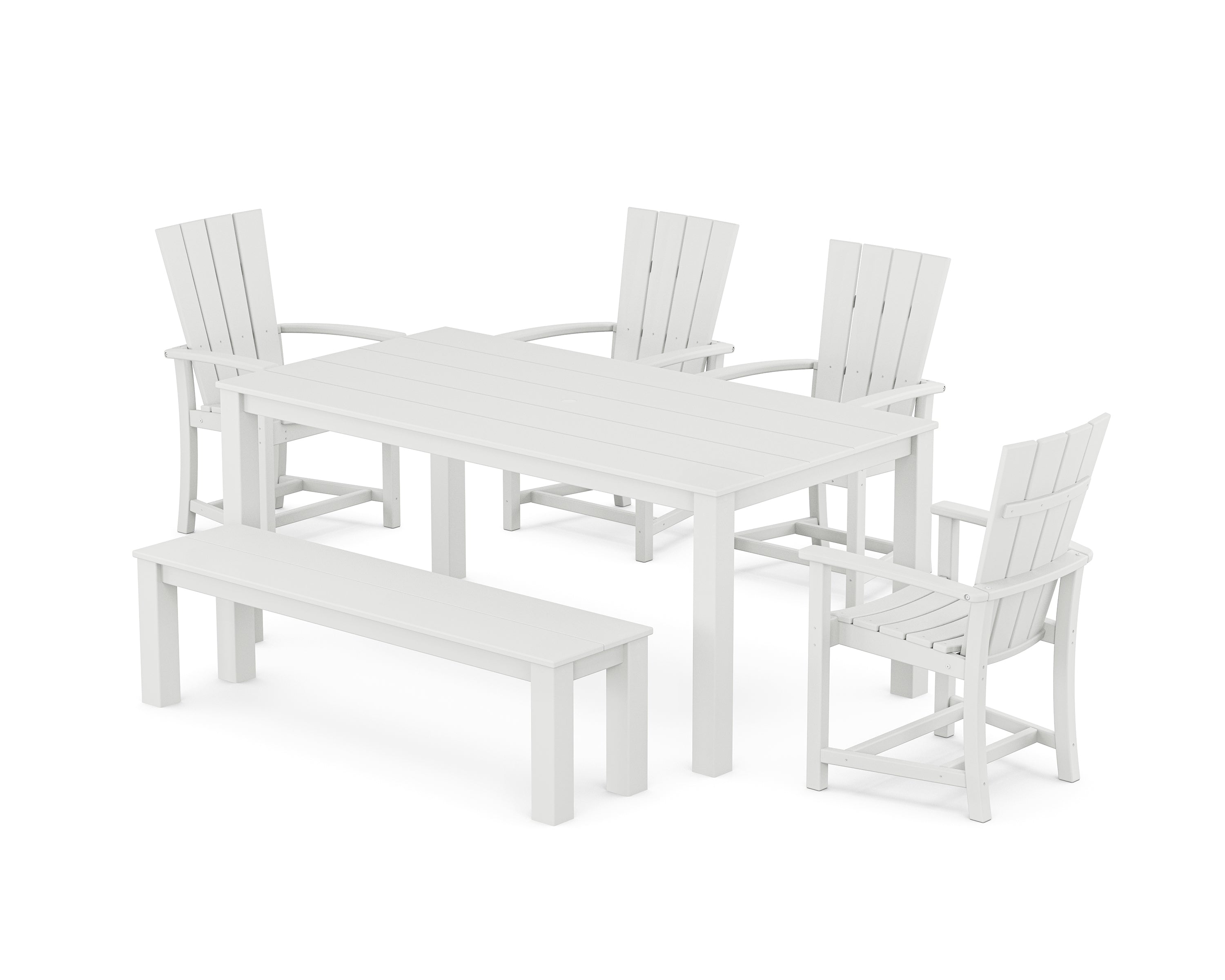 POLYWOOD Quattro 6-Piece Parsons Dining Set with Bench in White