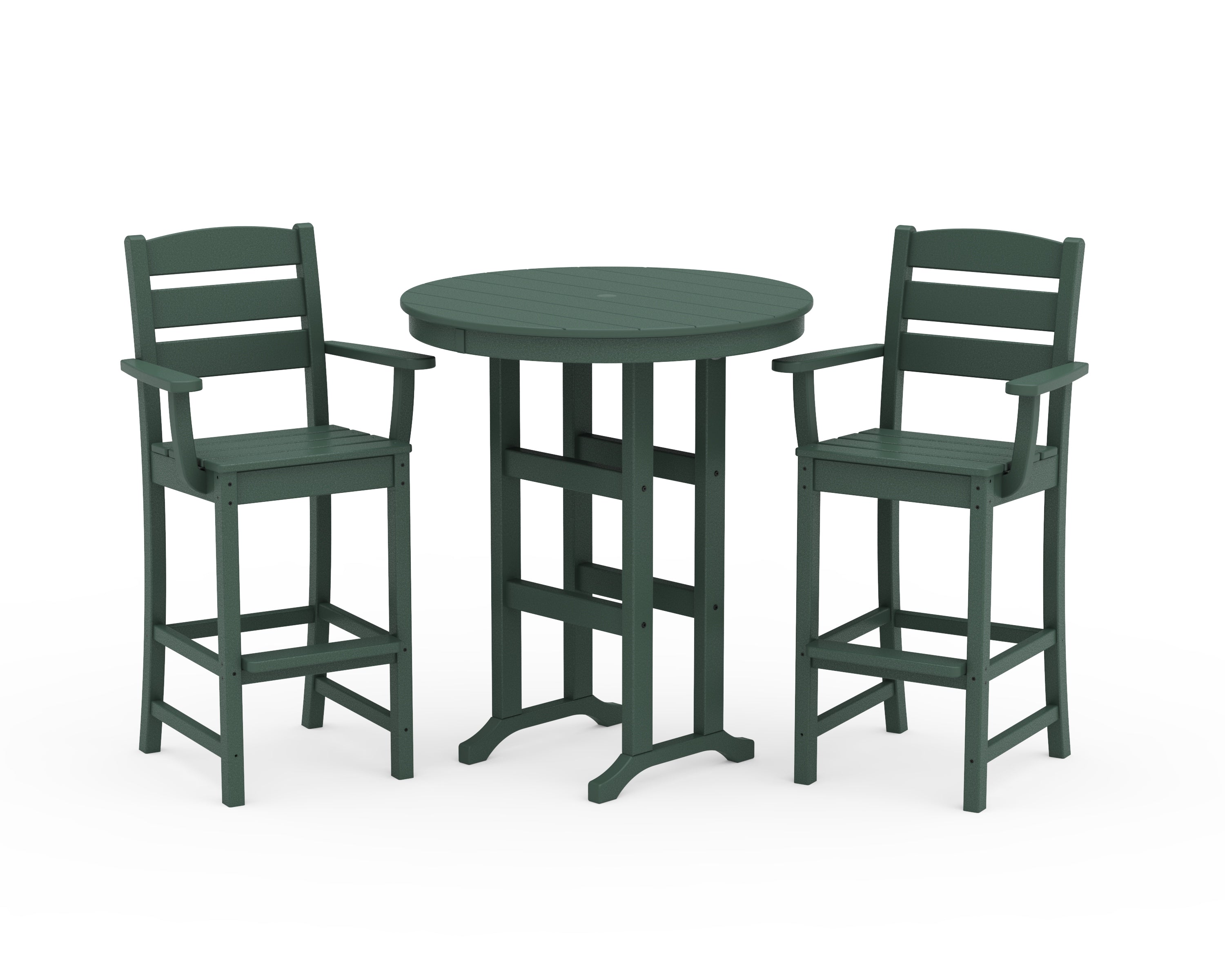 POLYWOOD Lakeside 3-Piece Round Bar Arm Chair Set in Green