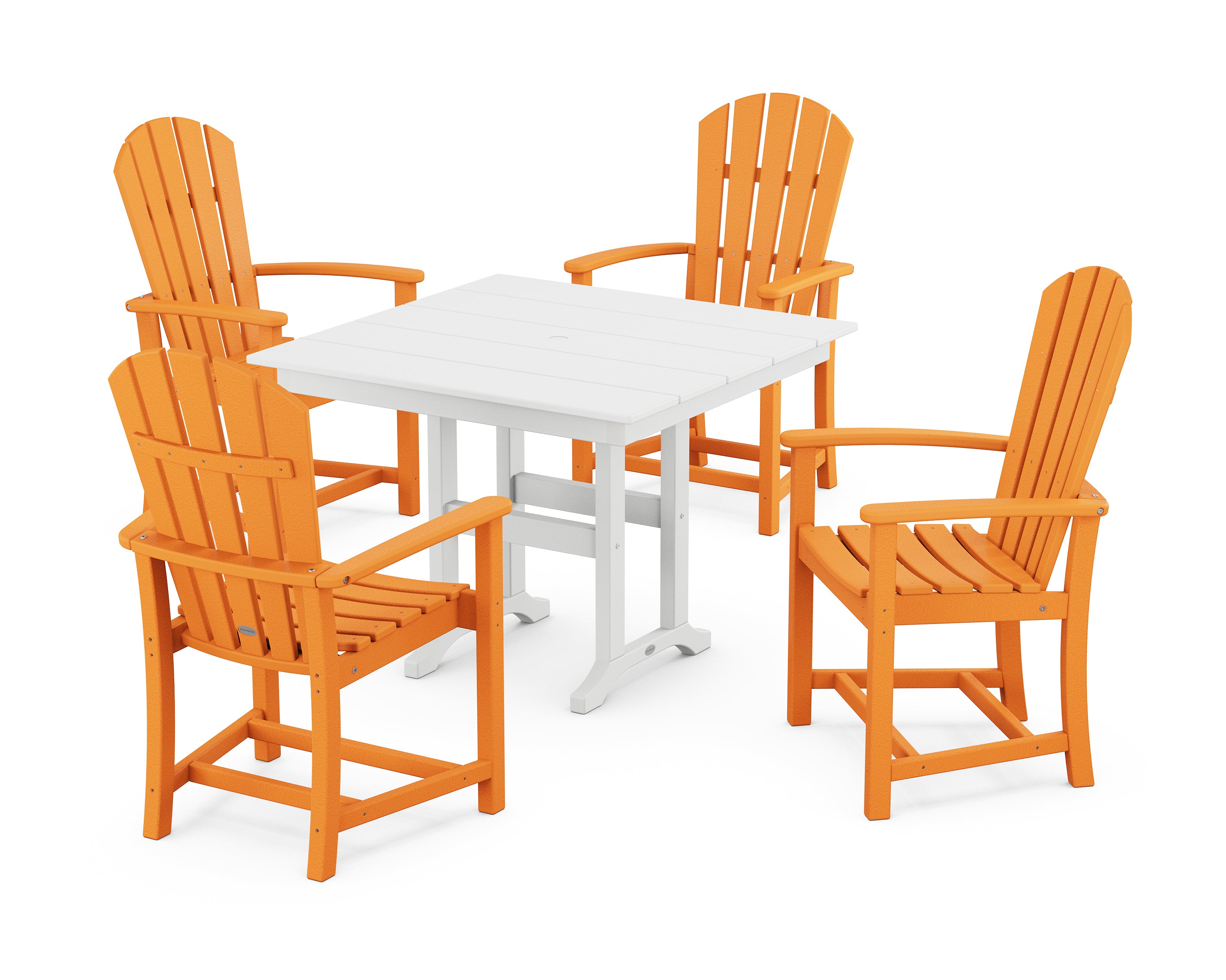 POLYWOOD Palm Coast 5-Piece Farmhouse Dining Set in Tangerine / White