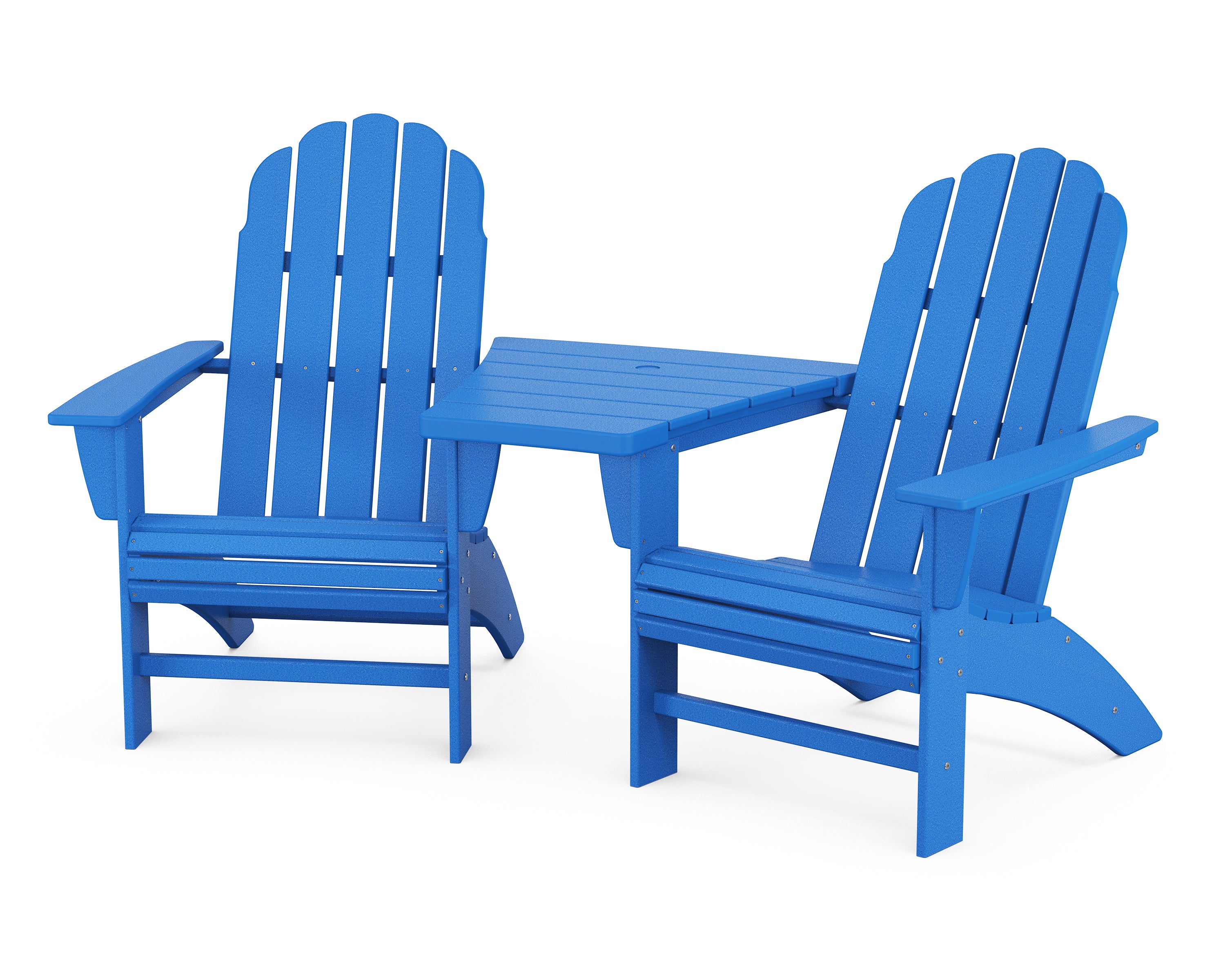 POLYWOOD® Vineyard 3-Piece Curveback Adirondack Set with Angled Connecting Table in Pacific Blue