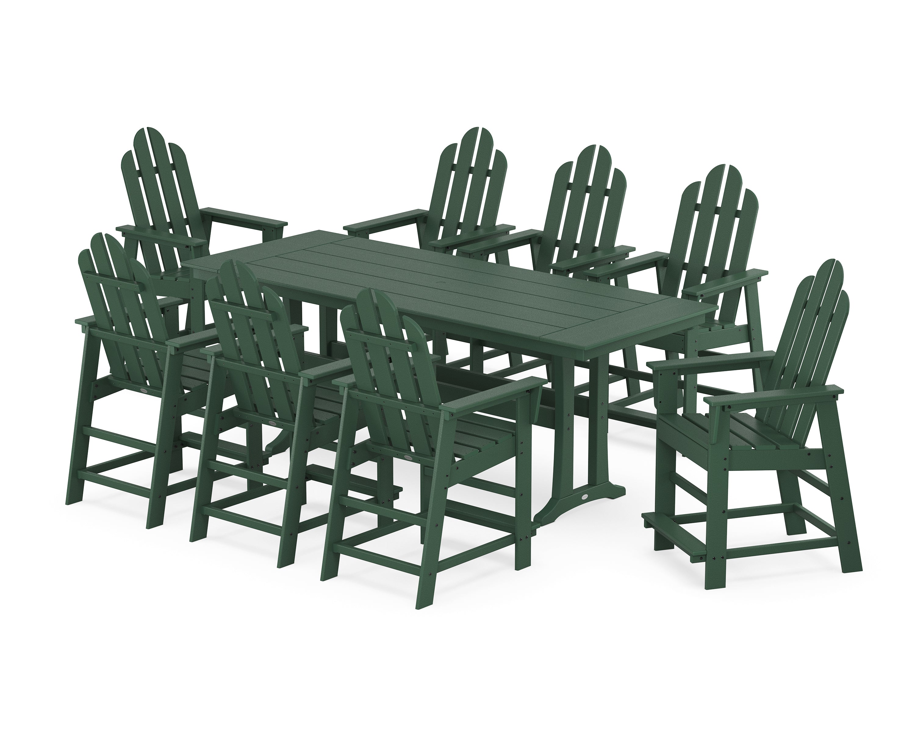 POLYWOOD® Long Island 9-Piece Farmhouse Counter Set with Trestle Legs in Green
