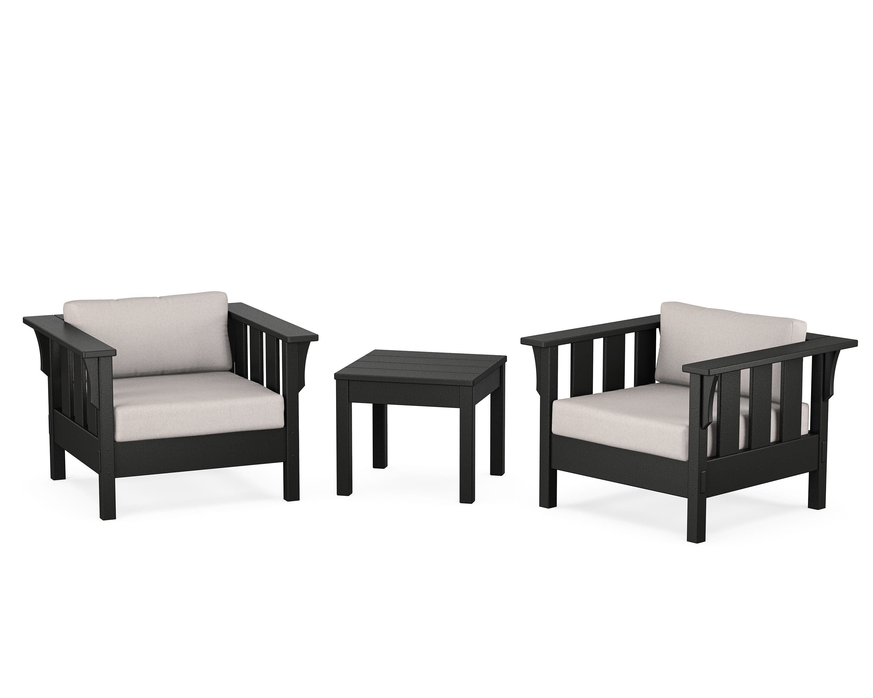 Martha Stewart by POLYWOOD Acadia 3-Piece Deep Seating Set in Black / Dune Burlap